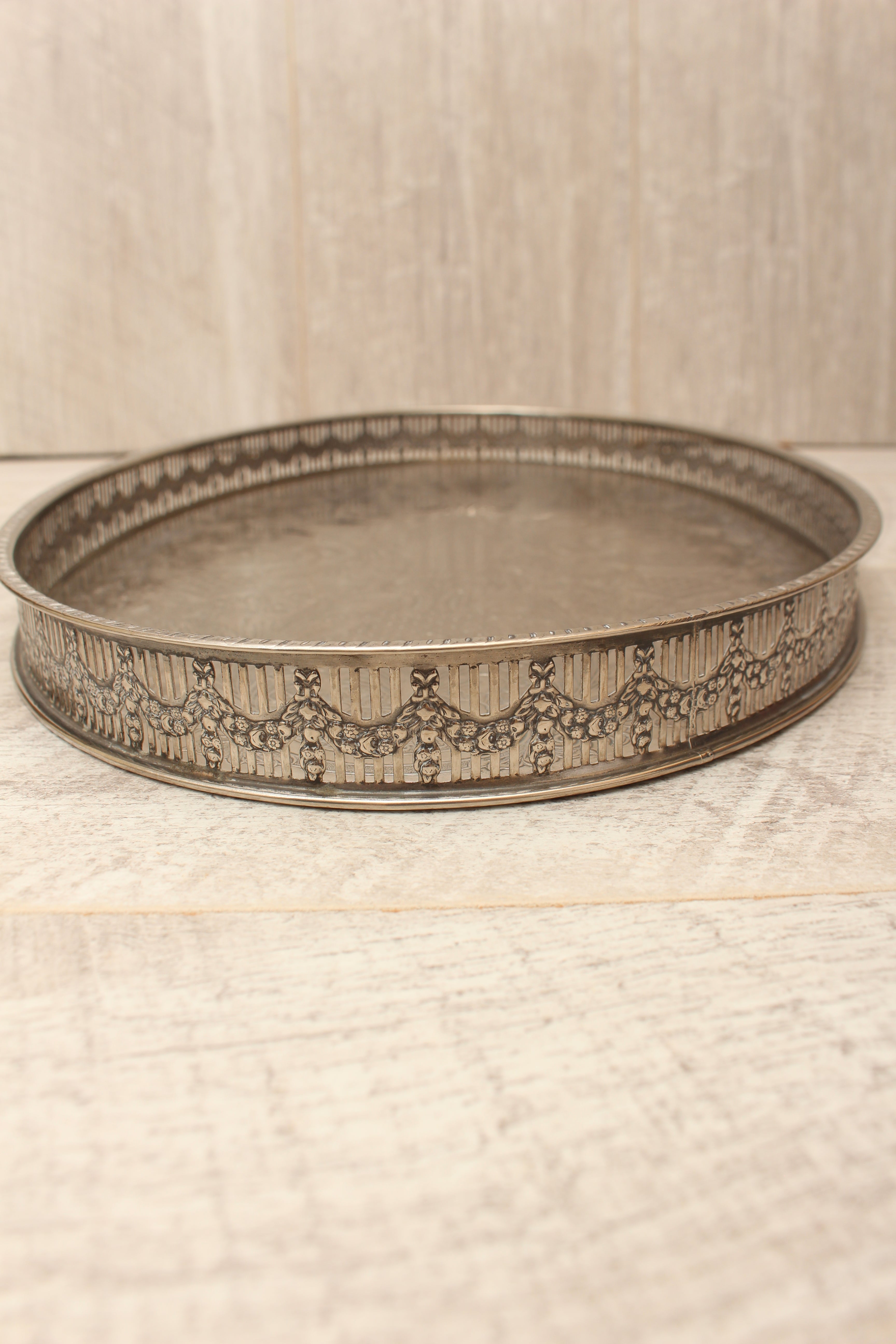 Vintage Towle Silver Plated on Copper Oval Gallery Serving Tray - Handcrafted in Sheffield England