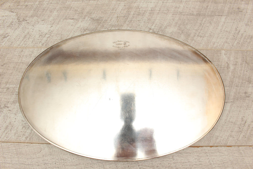 Vintage Towle Silver Plated on Copper Oval Gallery Serving Tray - Handcrafted in Sheffield England