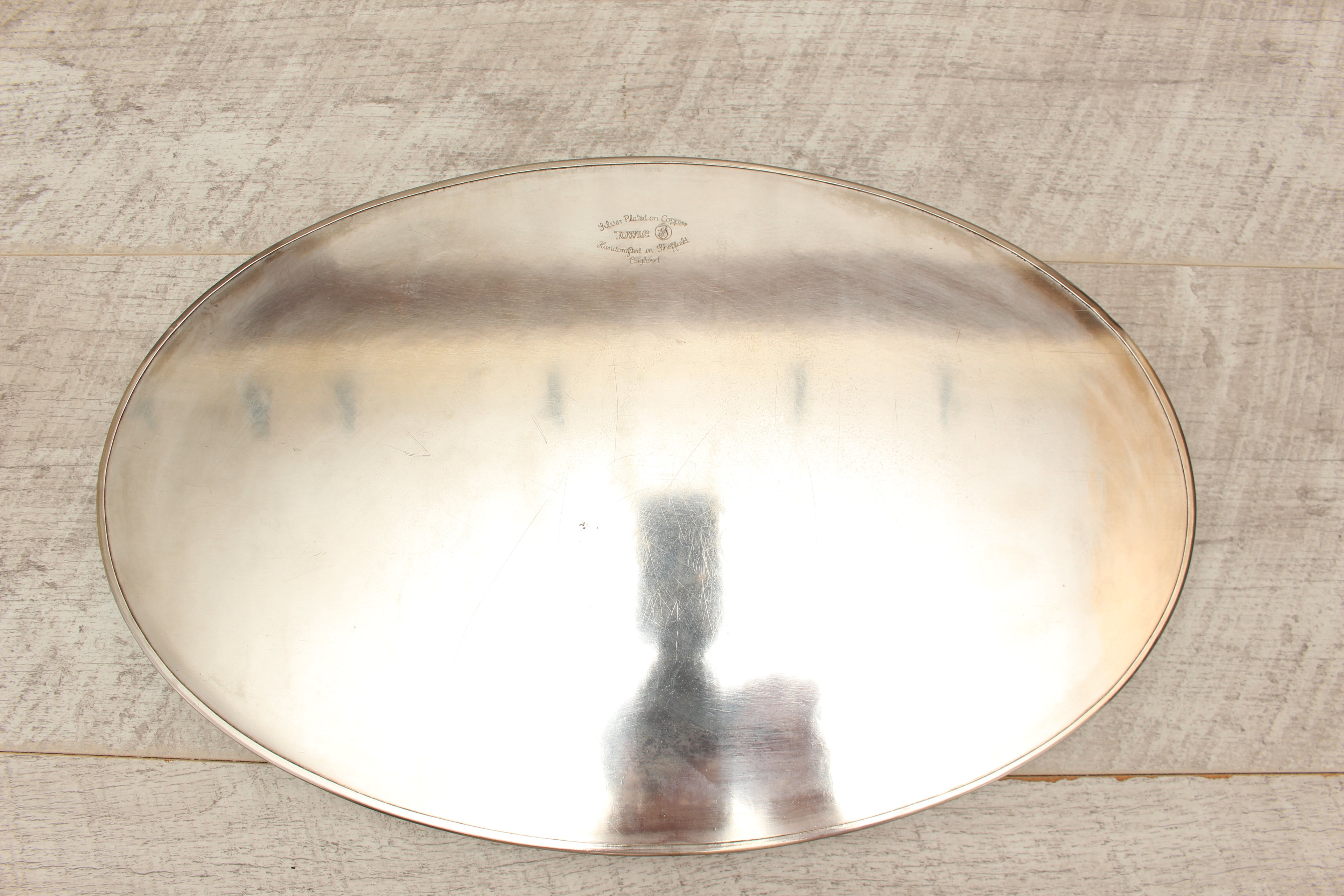 Vintage Towle Silver Plated on Copper Oval Gallery Serving Tray - Handcrafted in Sheffield England