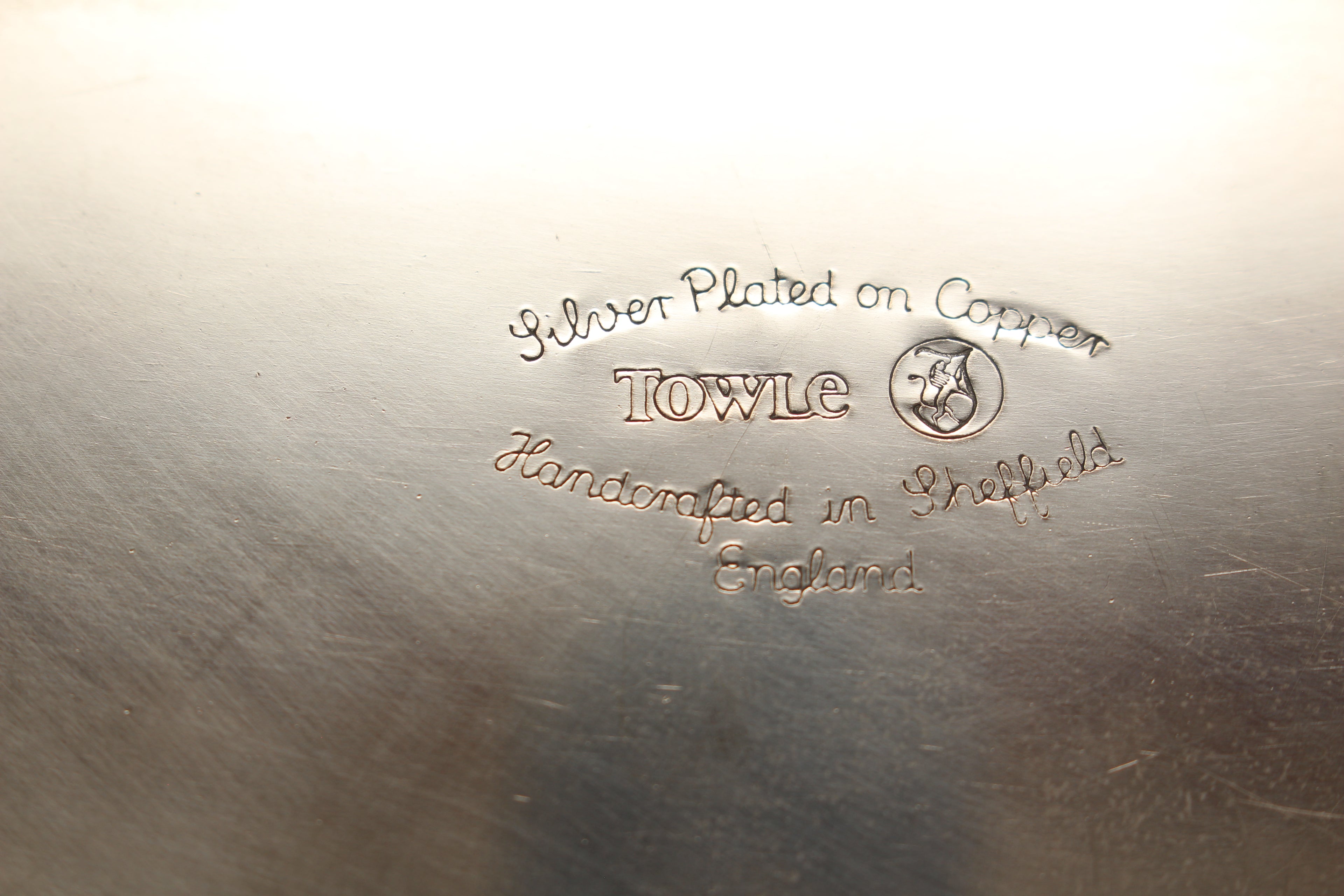 Vintage Towle Silver Plated on Copper Oval Gallery Serving Tray - Handcrafted in Sheffield England