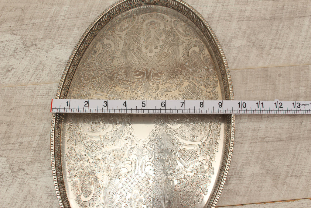 Vintage Towle Silver Plated on Copper Oval Gallery Serving Tray - Handcrafted in Sheffield England