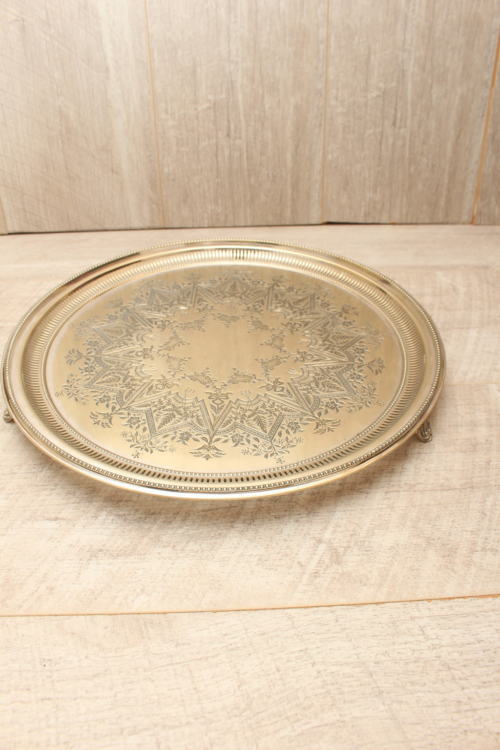 Antique Daniel & Arter EPNS Engraved Round Serving Tray - Birmingham C.1900