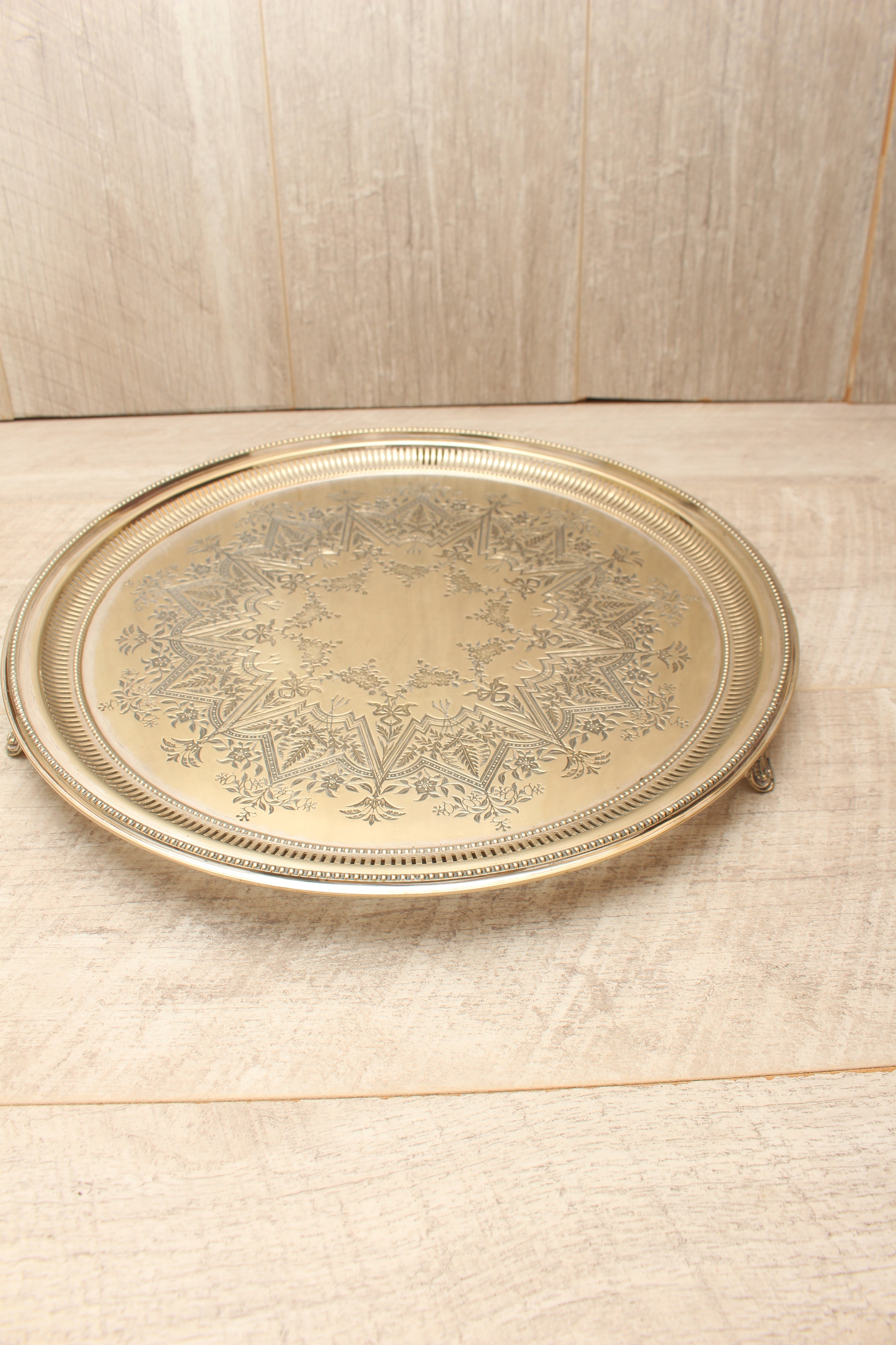 Antique Daniel & Arter EPNS Engraved Round Serving Tray - Birmingham C.1900