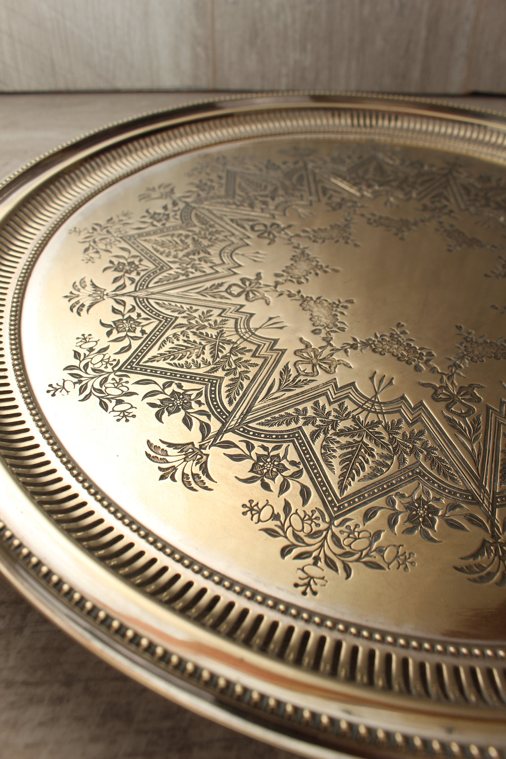 Antique Daniel & Arter EPNS Engraved Round Serving Tray - Birmingham C.1900