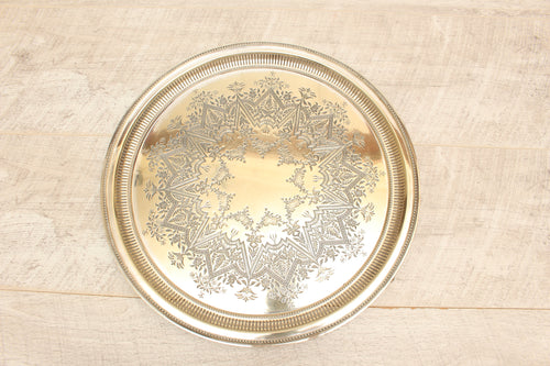 Antique Daniel & Arter EPNS Engraved Round Serving Tray - Birmingham C.1900