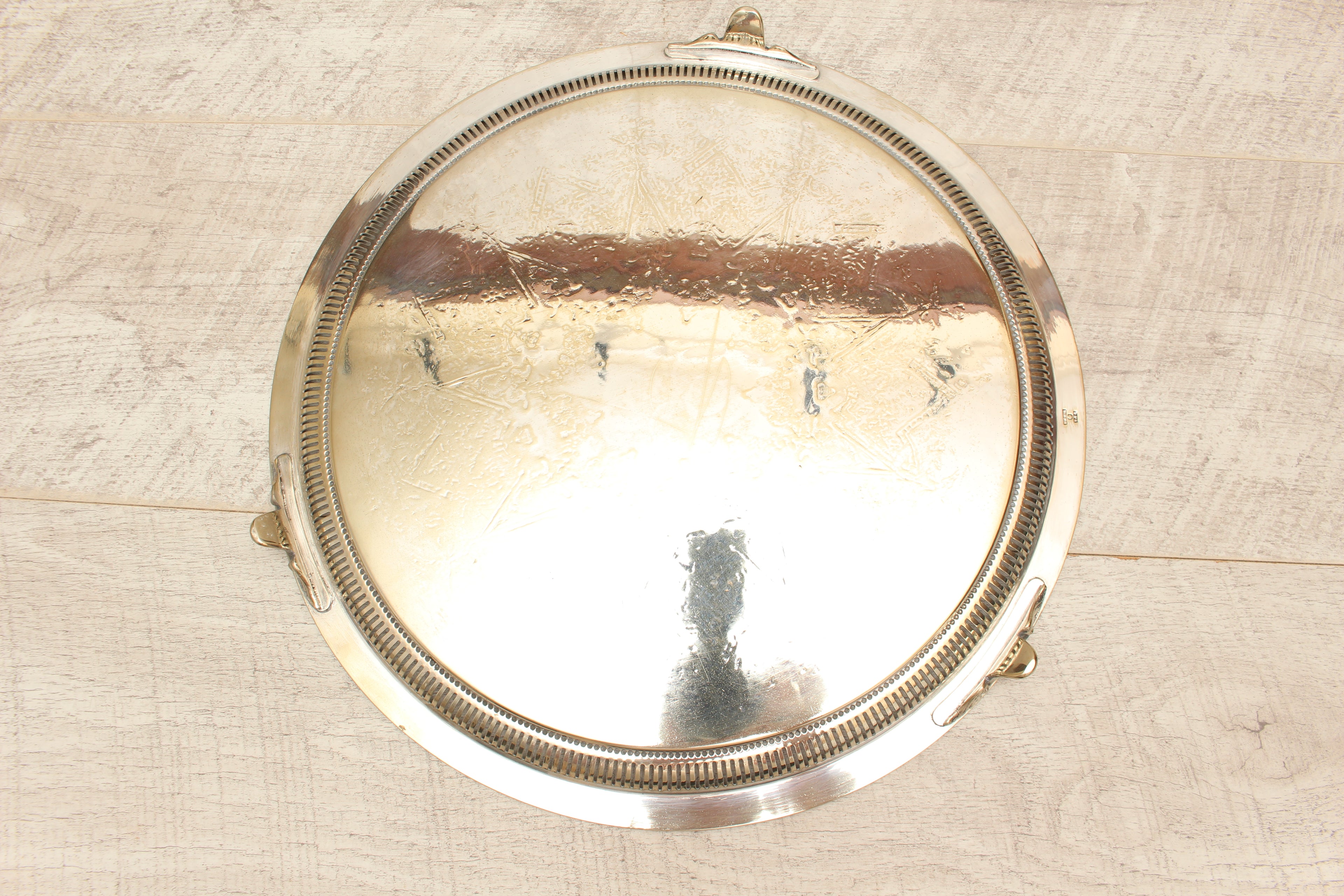 Antique Daniel & Arter EPNS Engraved Round Serving Tray - Birmingham C.1900