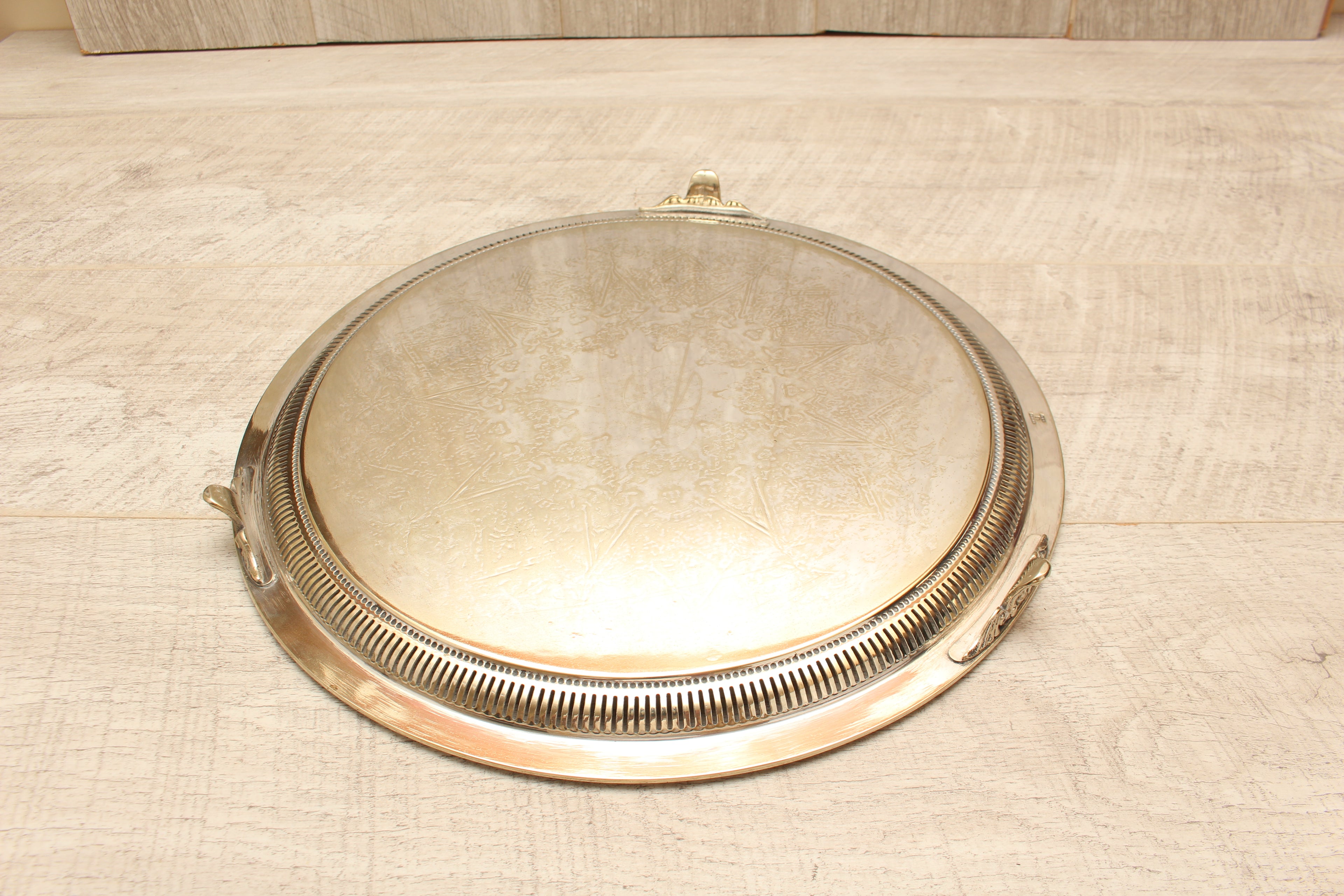 Antique Daniel & Arter EPNS Engraved Round Serving Tray - Birmingham C.1900