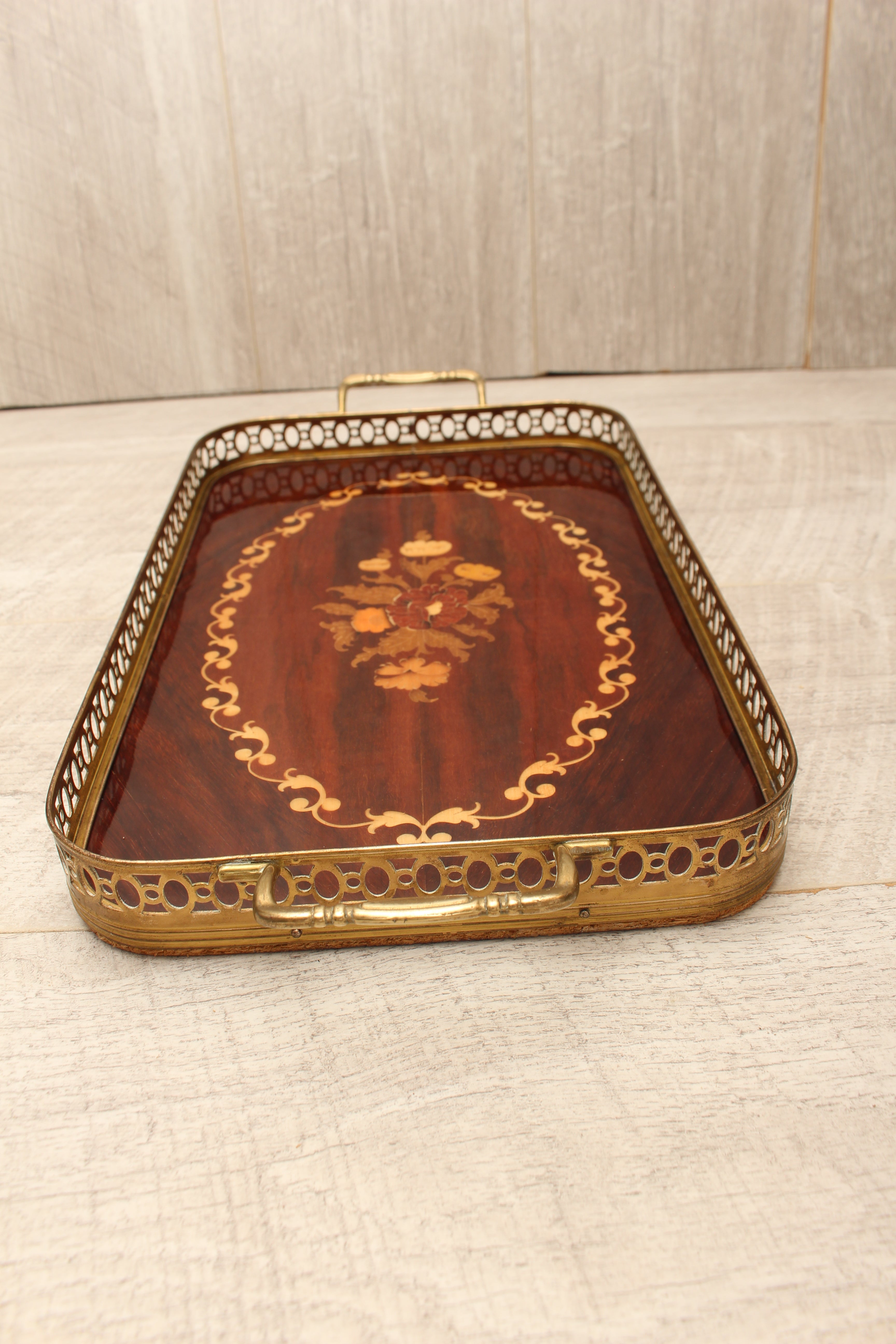 Vintage Sorrento Italian Wood Marquetry Rectangular Gallery Tray - Small Inlaid Serving Platter