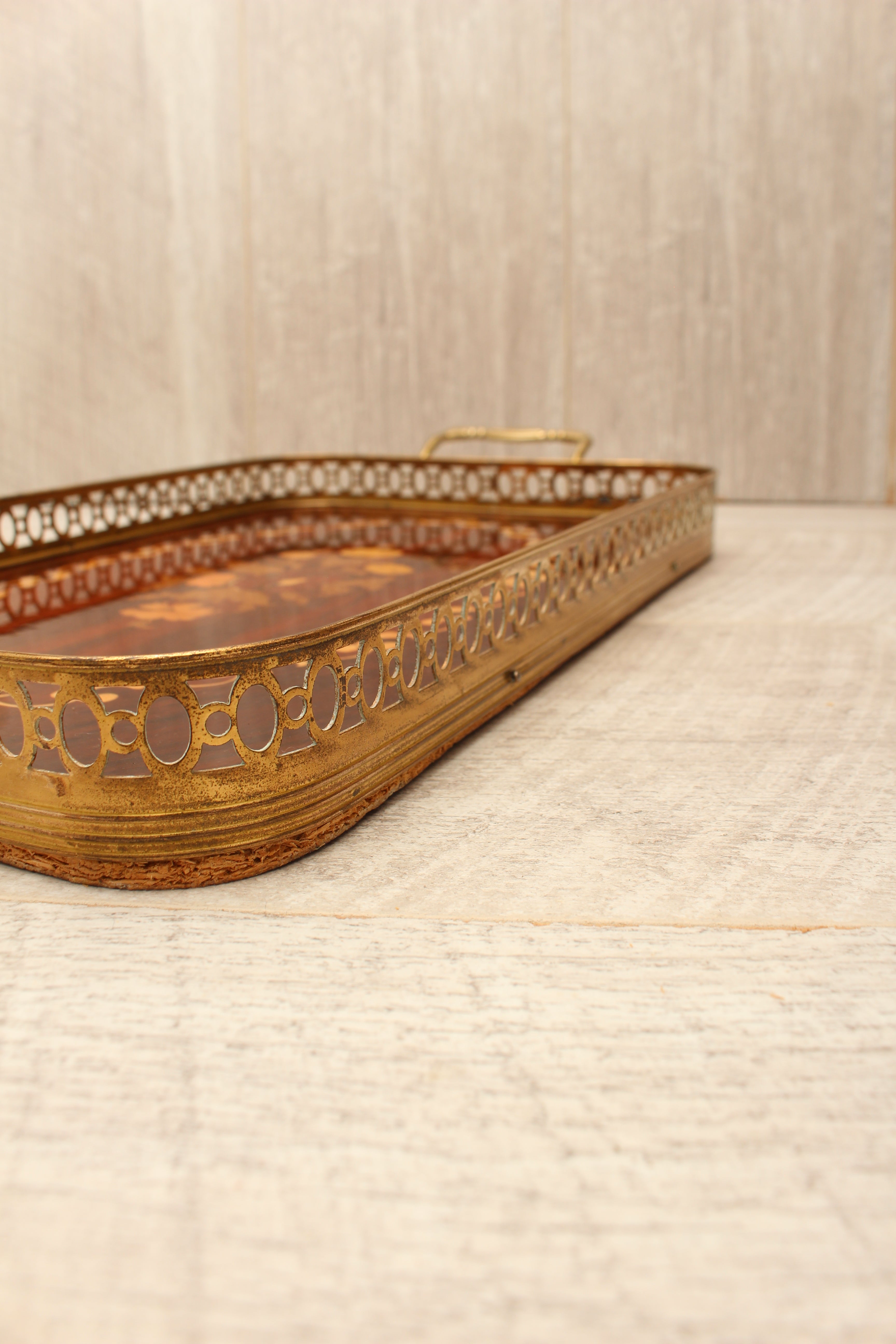 Vintage Sorrento Italian Wood Marquetry Rectangular Gallery Tray - Small Inlaid Serving Platter