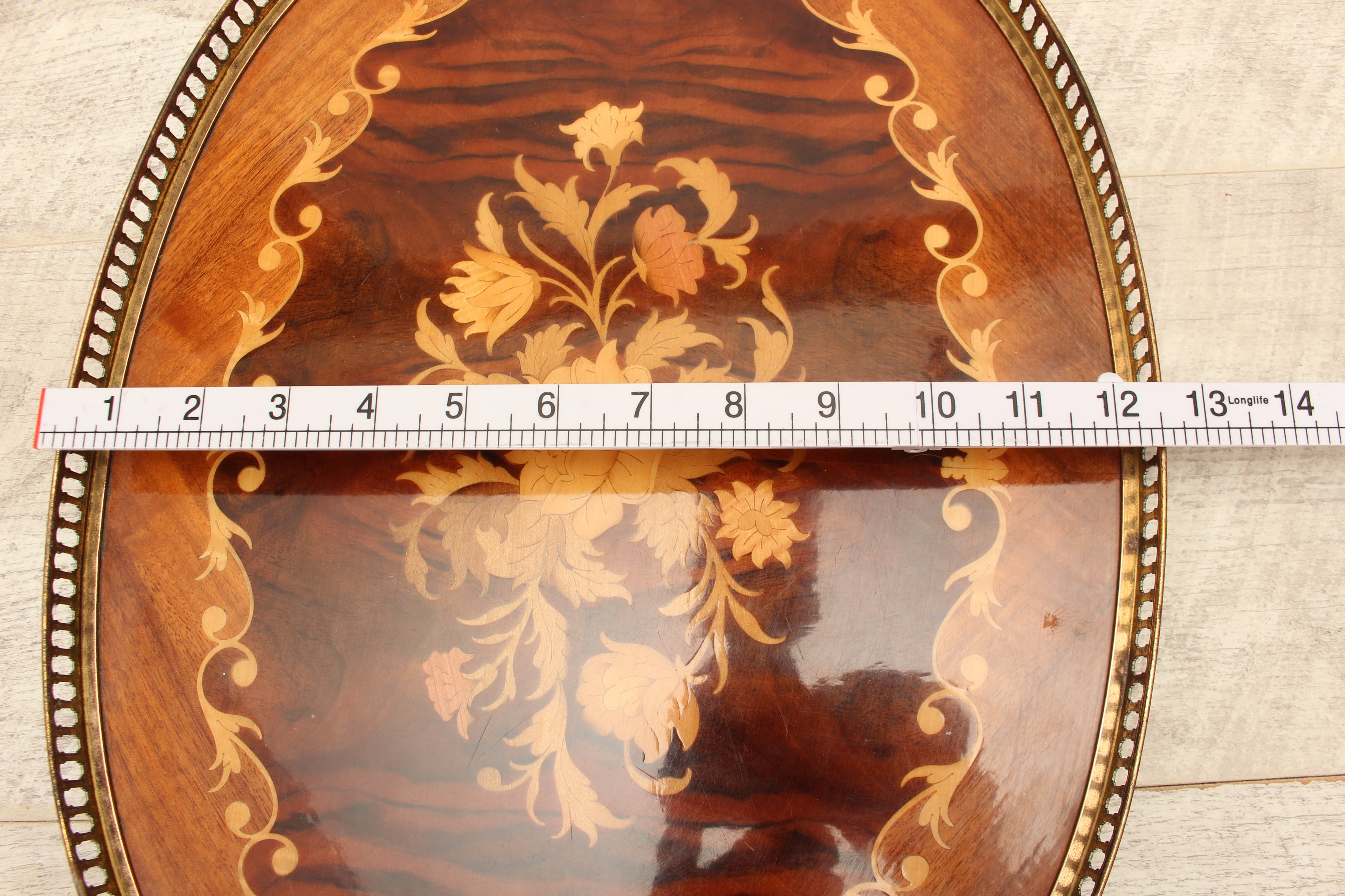 Large Vintage Sorrento Oval Wood Marquetry Gallery Tray - Inlaid Floral Serving Platter