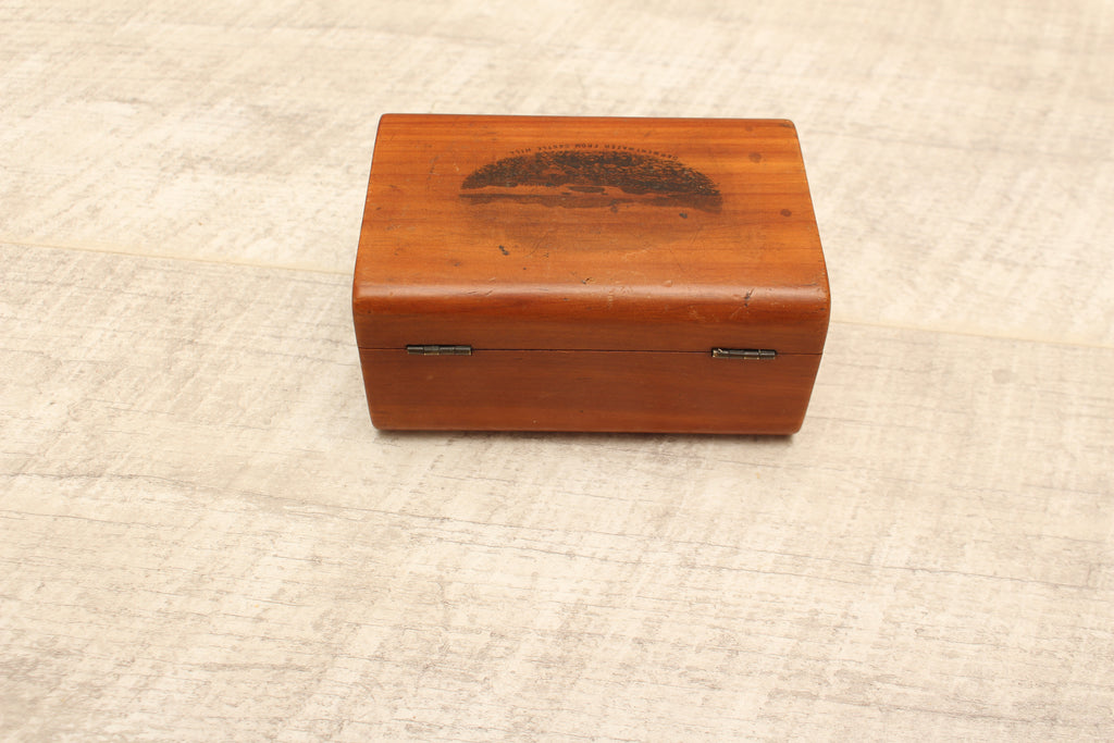 Antique Mauchline Ware Sycamore Trinket Box - Derwentwater From Castle Hill c.1890