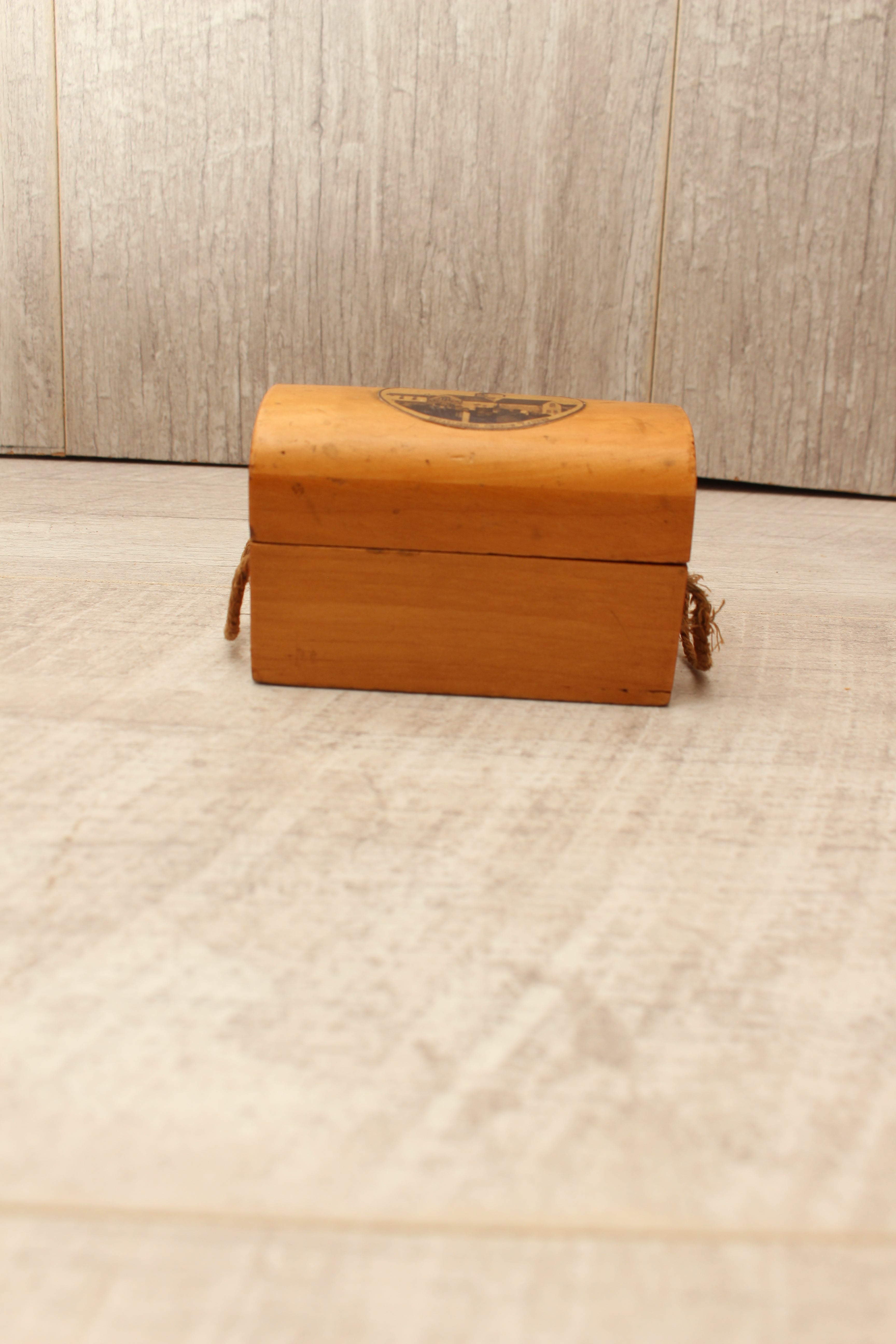 Antique Mauchline Ware Sycamore Dome Top String Box - Established Church Lauder c.1890