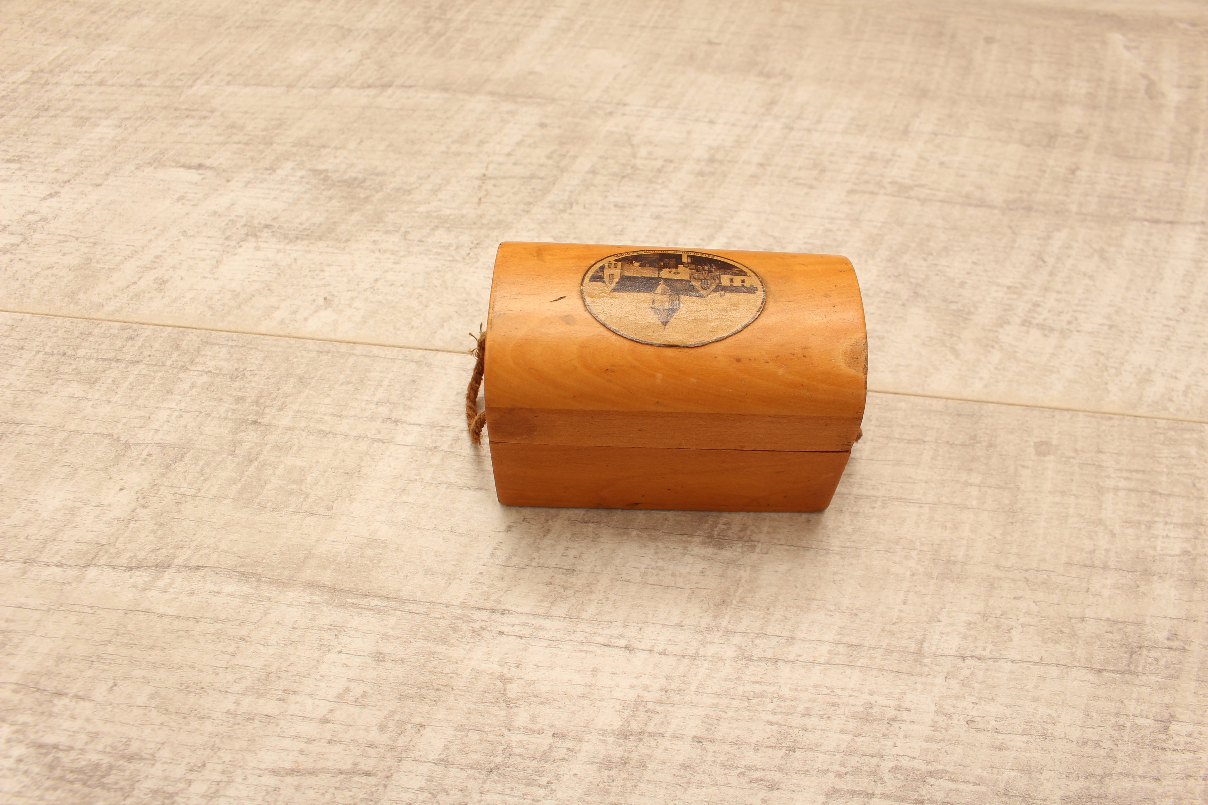 Antique Mauchline Ware Sycamore Dome Top String Box - Established Church Lauder c.1890
