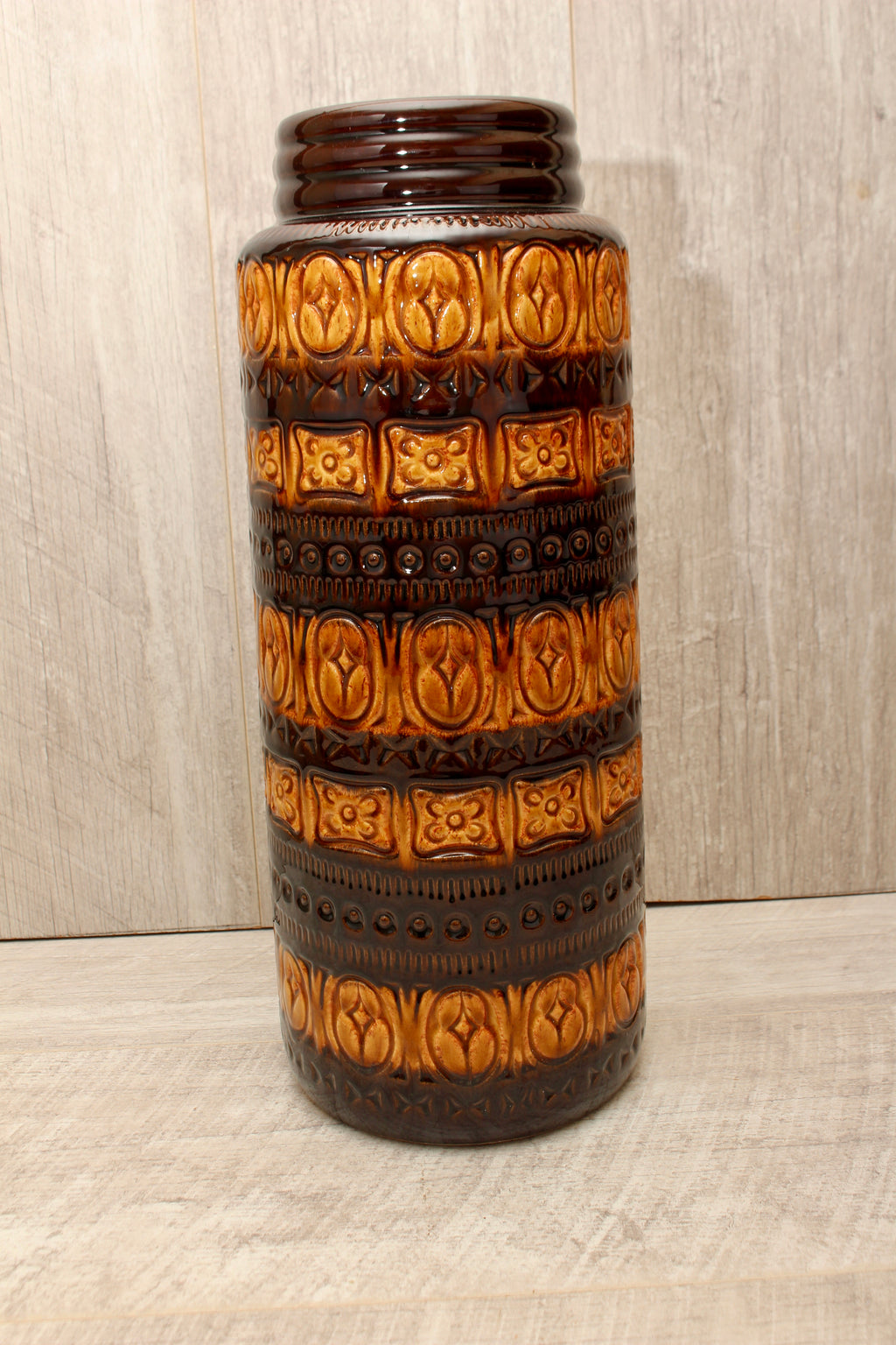 Large Vintage Scheurich 289-41 West German Pottery Floor Vase - Foligna Aztec Pattern