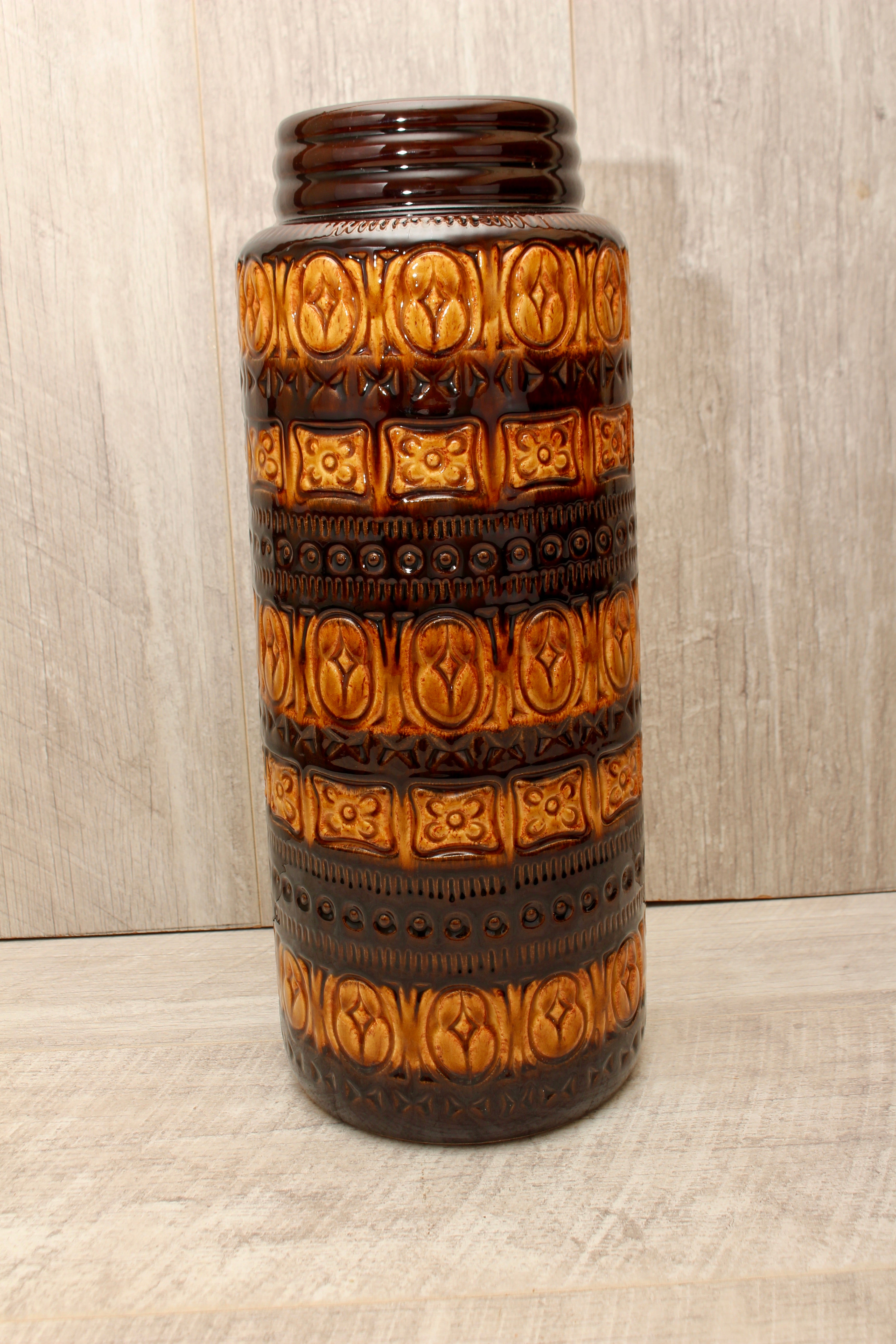 Large Vintage Scheurich 289-41 West German Pottery Floor Vase - Foligna Aztec Pattern