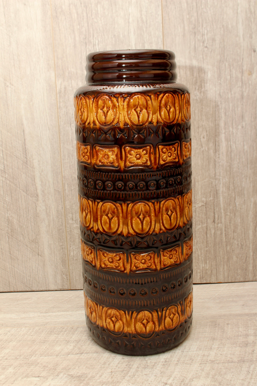 Large Vintage Scheurich 289-41 West German Pottery Floor Vase - Foligna Aztec Pattern