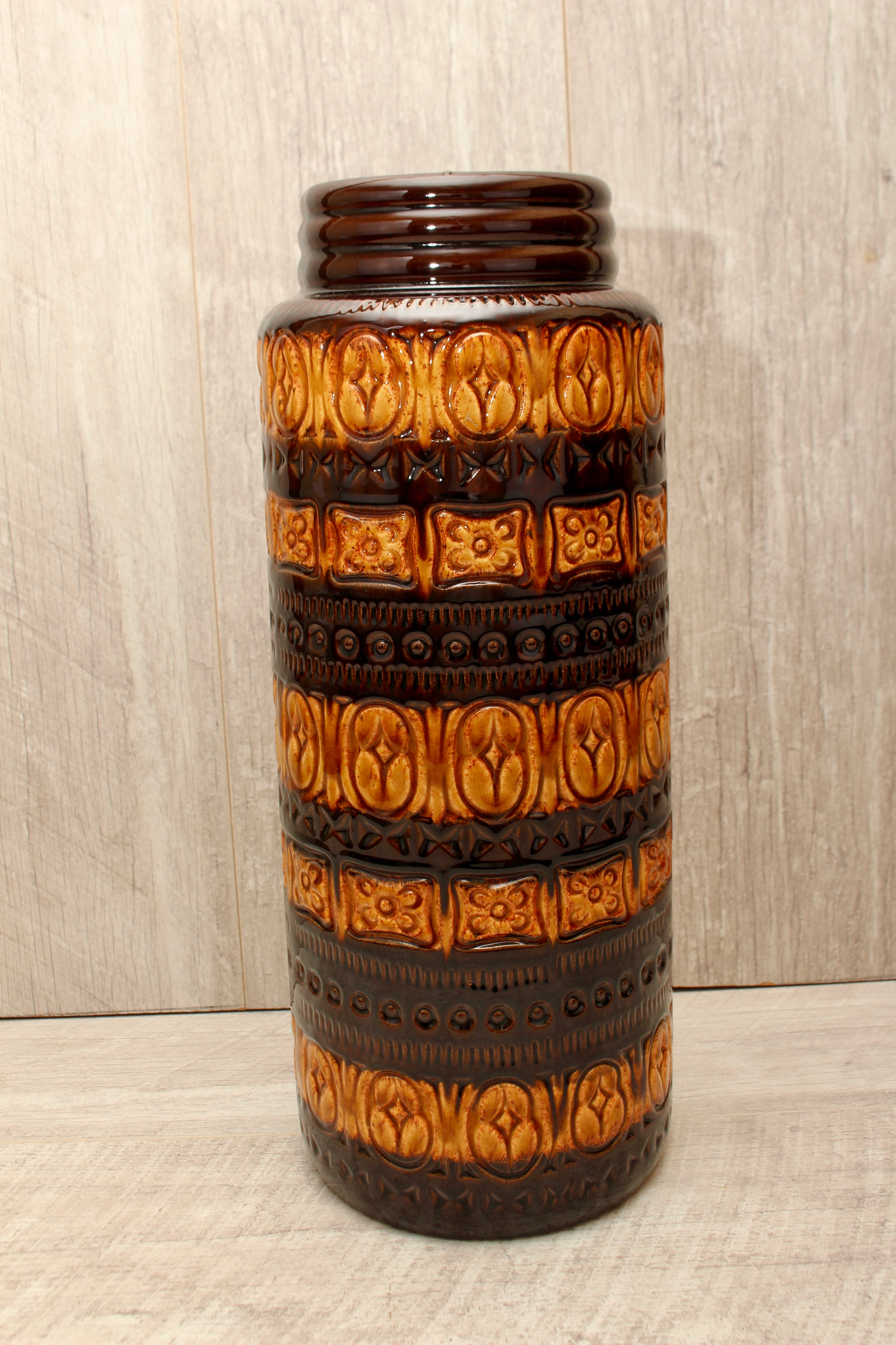 Large Vintage Scheurich 289-41 West German Pottery Floor Vase - Foligna Aztec Pattern