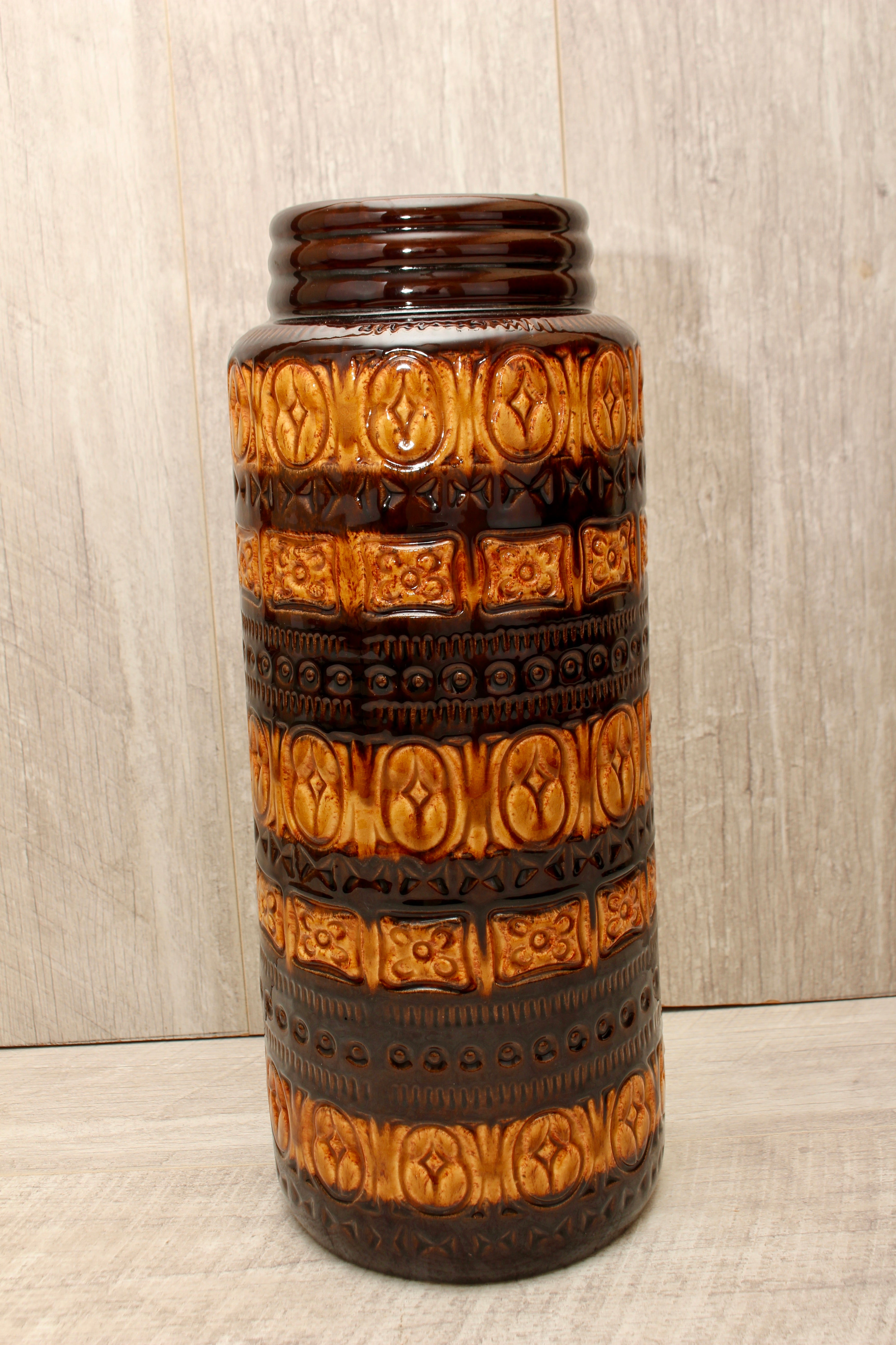 Large Vintage Scheurich 289-41 West German Pottery Floor Vase - Foligna Aztec Pattern