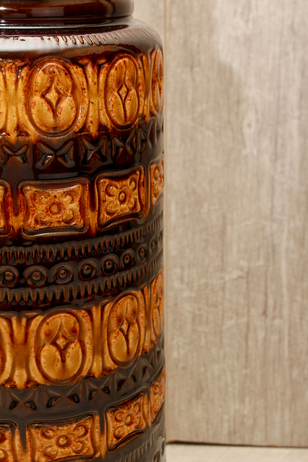 Large Vintage Scheurich 289-41 West German Pottery Floor Vase - Foligna Aztec Pattern