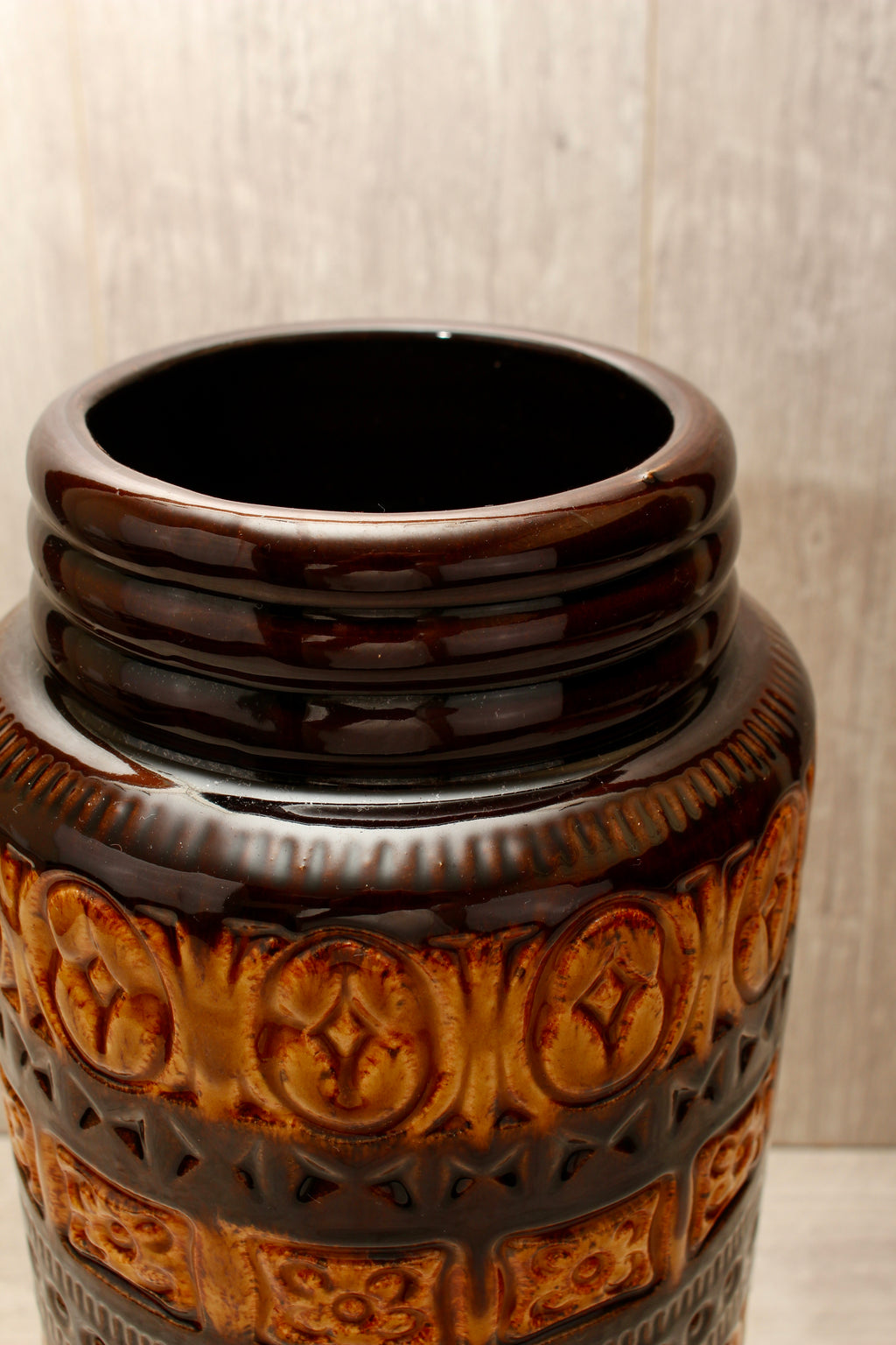 Large Vintage Scheurich 289-41 West German Pottery Floor Vase - Foligna Aztec Pattern