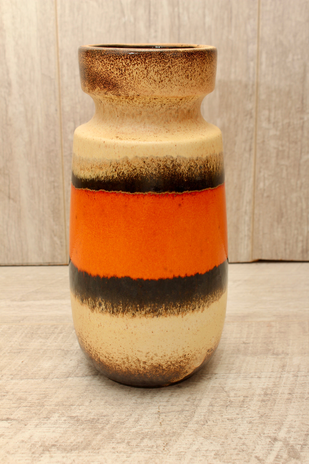 Vintage Scheurich 242-22 West German Pottery Vase - Mid-Century Orange & Cream Banded Ceramic