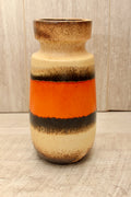 Vintage Scheurich 242-22 West German Pottery Vase - Mid-Century Orange & Cream Banded Ceramic