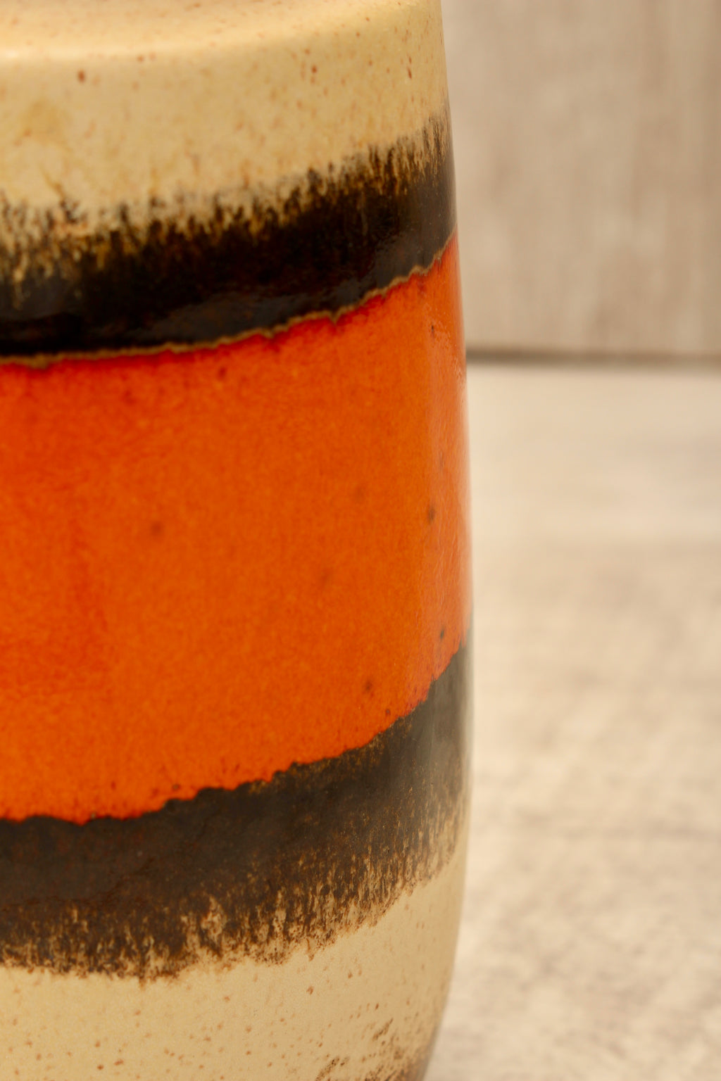 Vintage Scheurich 242-22 West German Pottery Vase - Mid-Century Orange & Cream Banded Ceramic