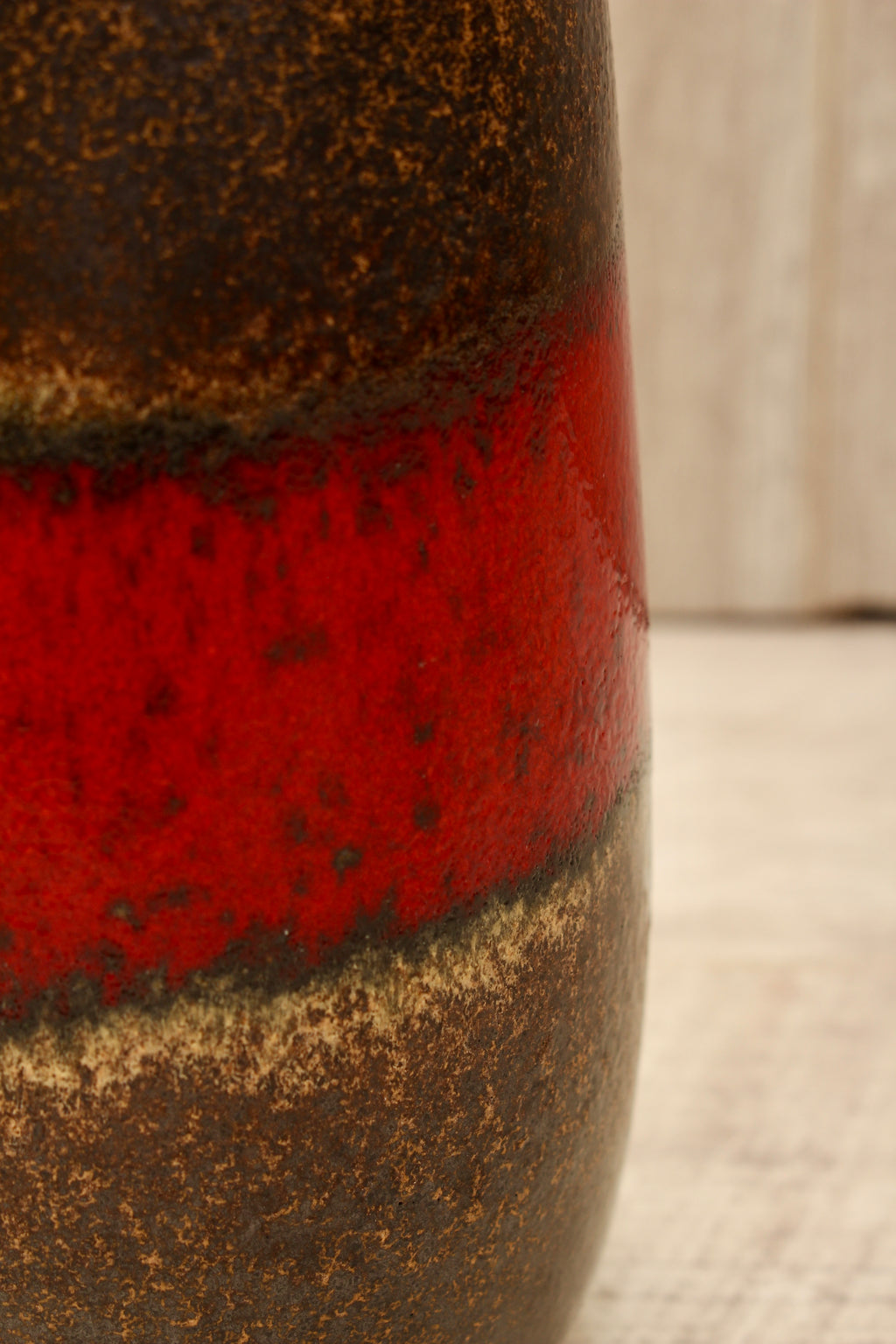 Vintage Scheurich 242-22 West German Pottery Vase - Mid-Century Red & Brown Banded Ceramic
