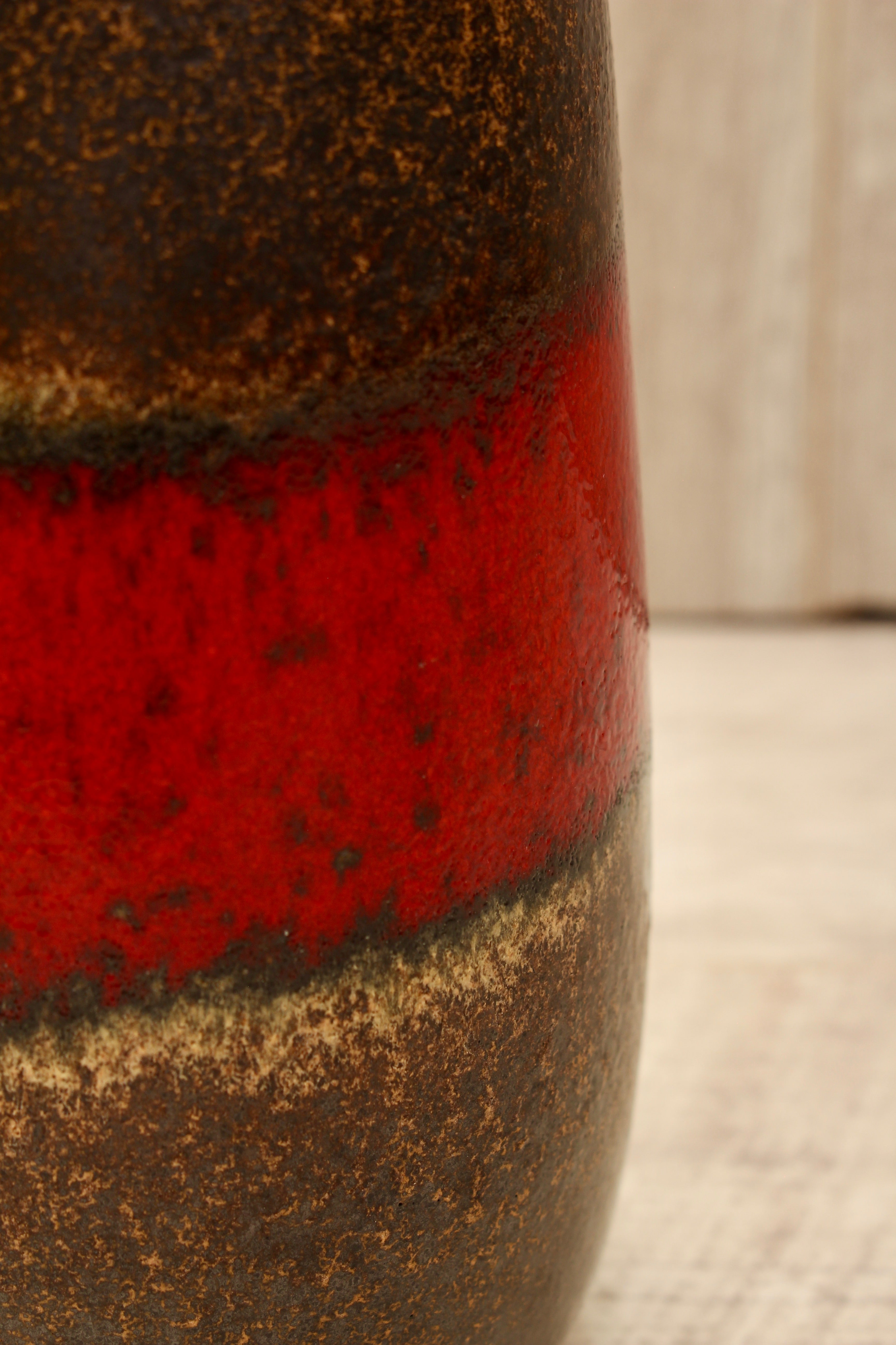 Vintage Scheurich 242-22 West German Pottery Vase - Mid-Century Red & Brown Banded Ceramic