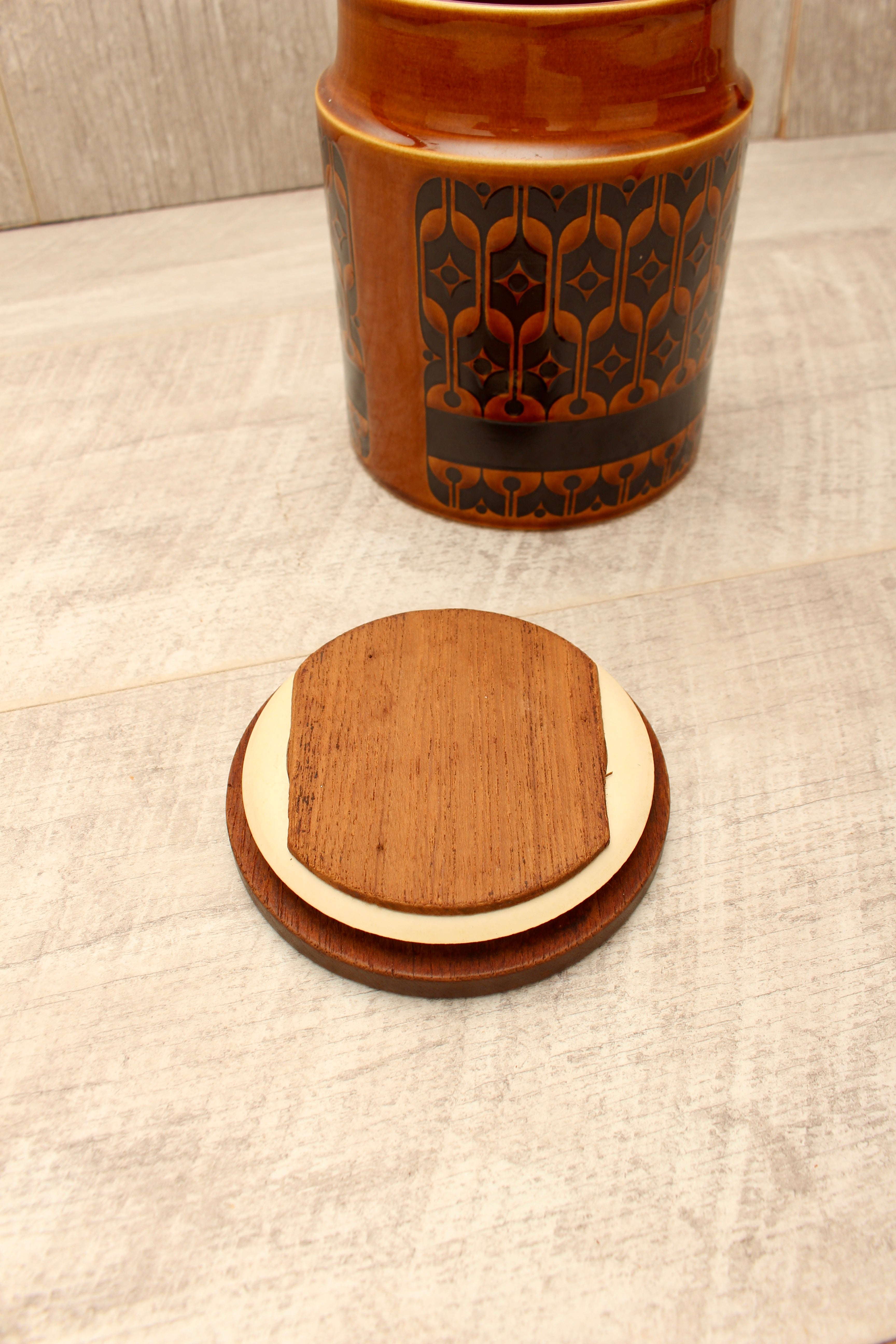 Vintage Hornsea Pottery Heirloom Autumn Brown Sugar Jar - 1973 Mid-Century Cannister