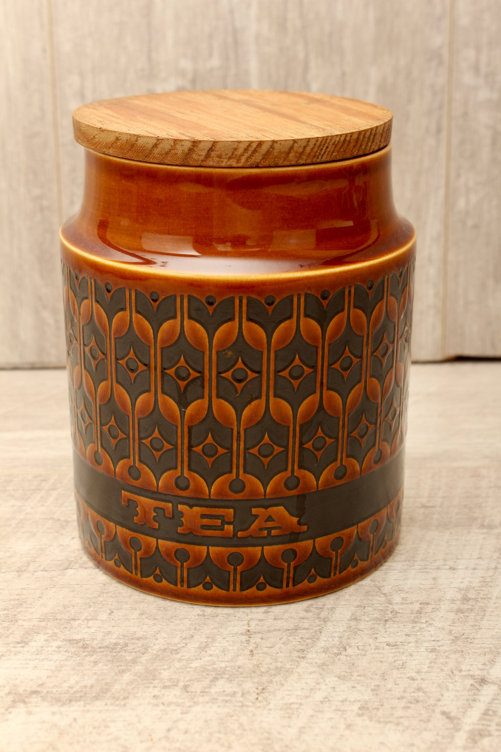 Vintage Hornsea Pottery Heirloom Autumn Brown Tea Jar - 1973 Mid-Century Canister