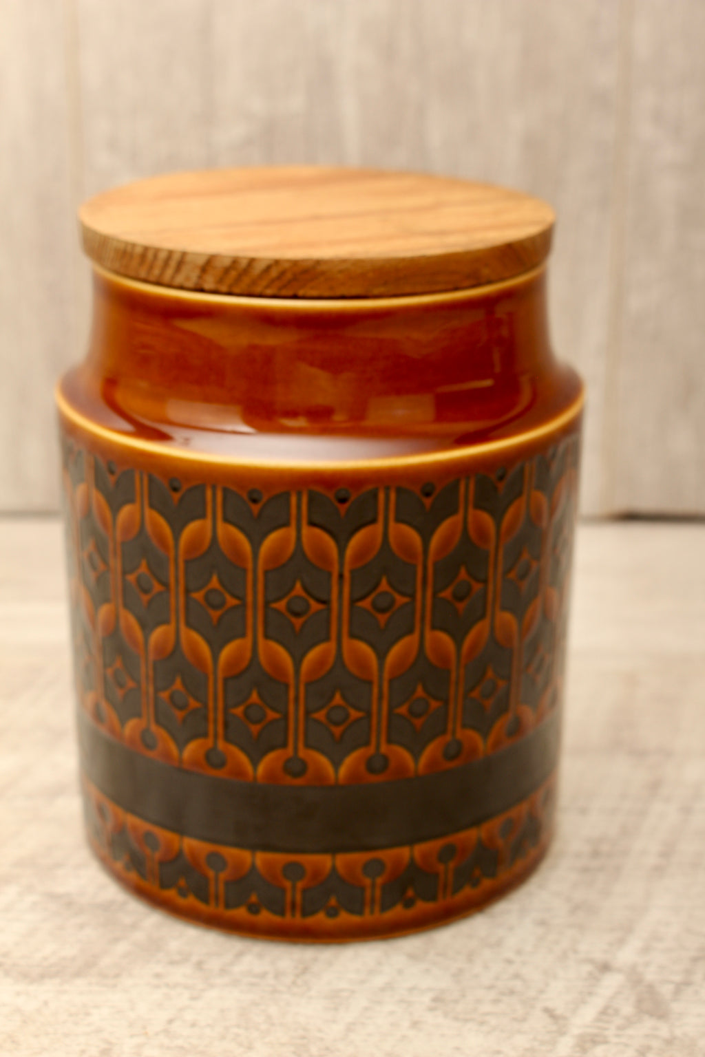 Vintage Hornsea Pottery Heirloom Autumn Brown Tea Jar - 1973 Mid-Century Canister