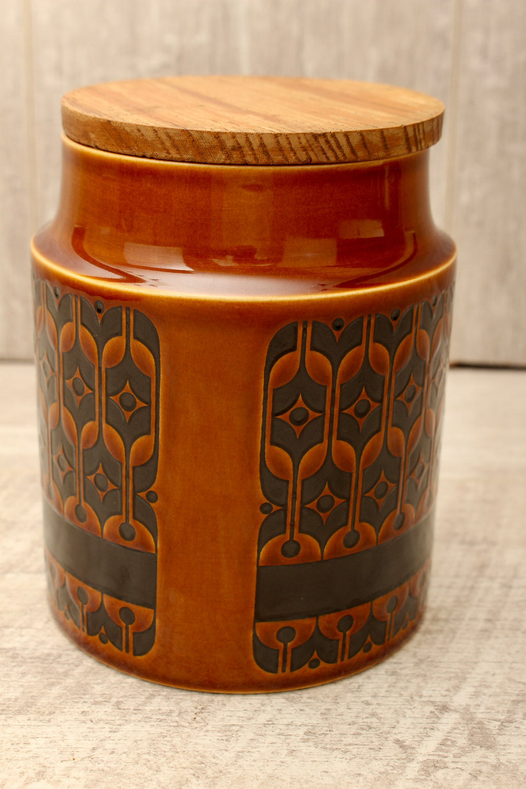 Vintage Hornsea Pottery Heirloom Autumn Brown Tea Jar - 1973 Mid-Century Canister
