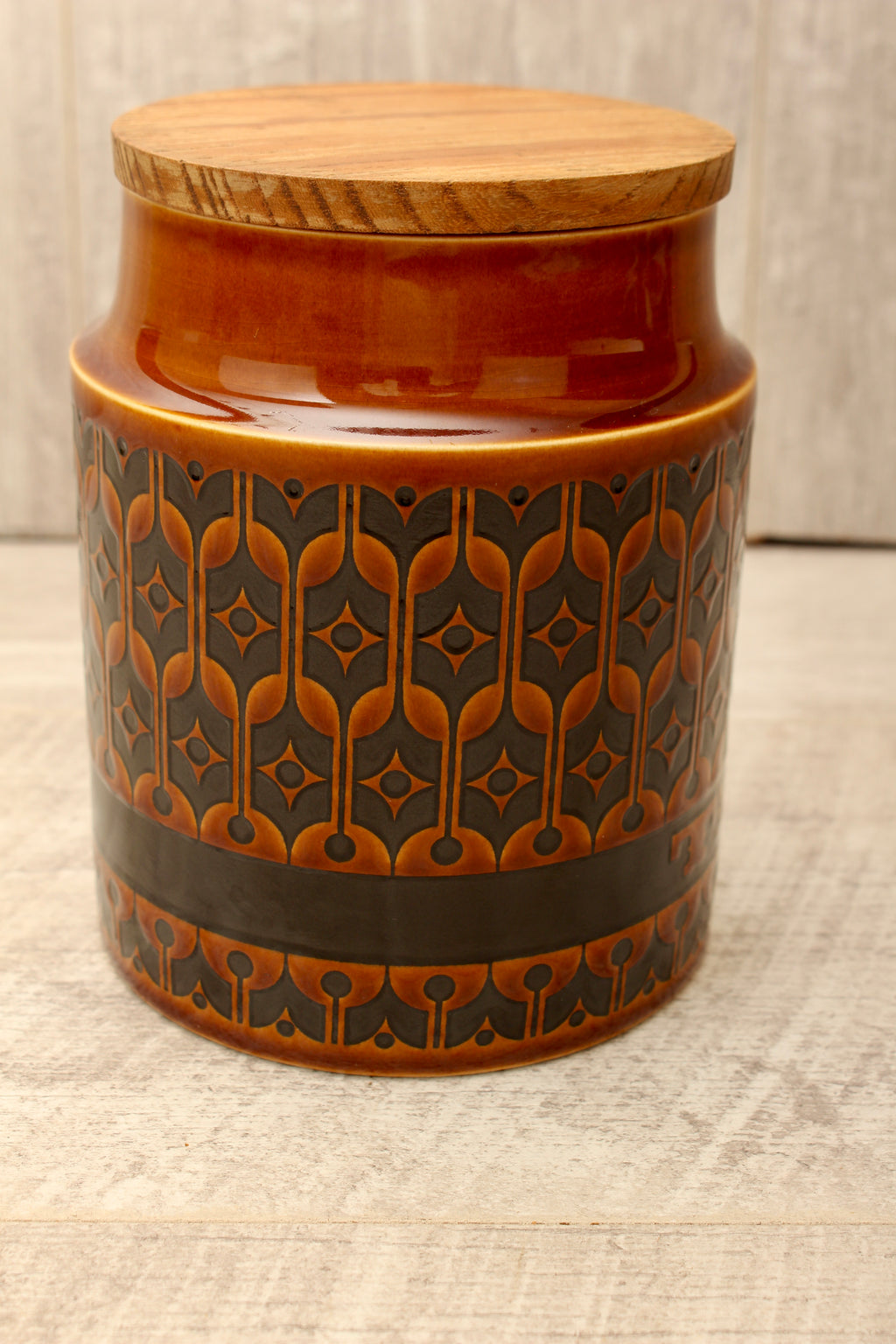 Vintage Hornsea Pottery Heirloom Autumn Brown Tea Jar - 1973 Mid-Century Canister