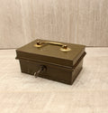 Vintage Khaki Green Metal Cash Box with Key - Made in England Industrial Document Tin