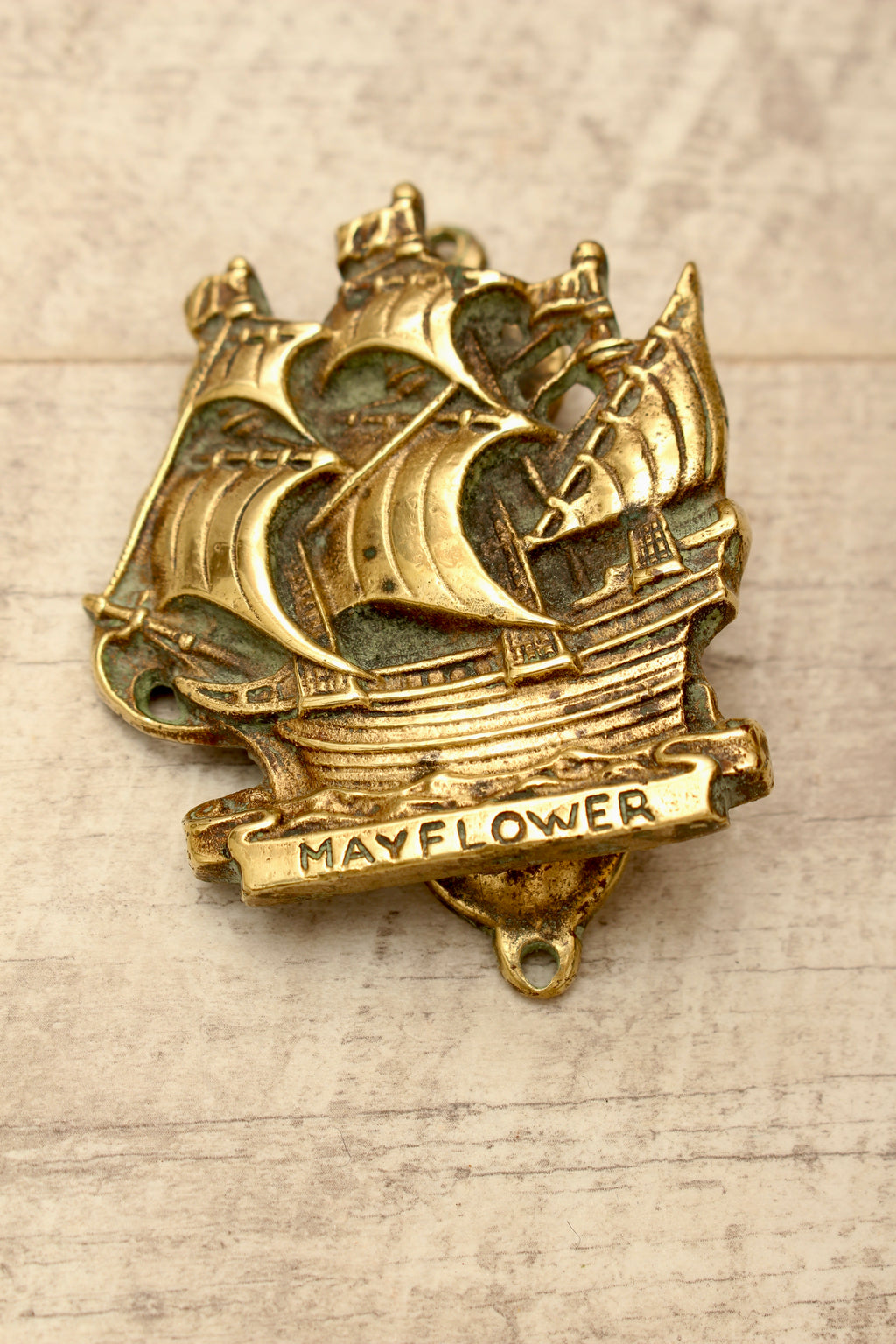 Vintage Cast Brass Mayflower Ship Door Knocker - Antique Style Maritime Hardware