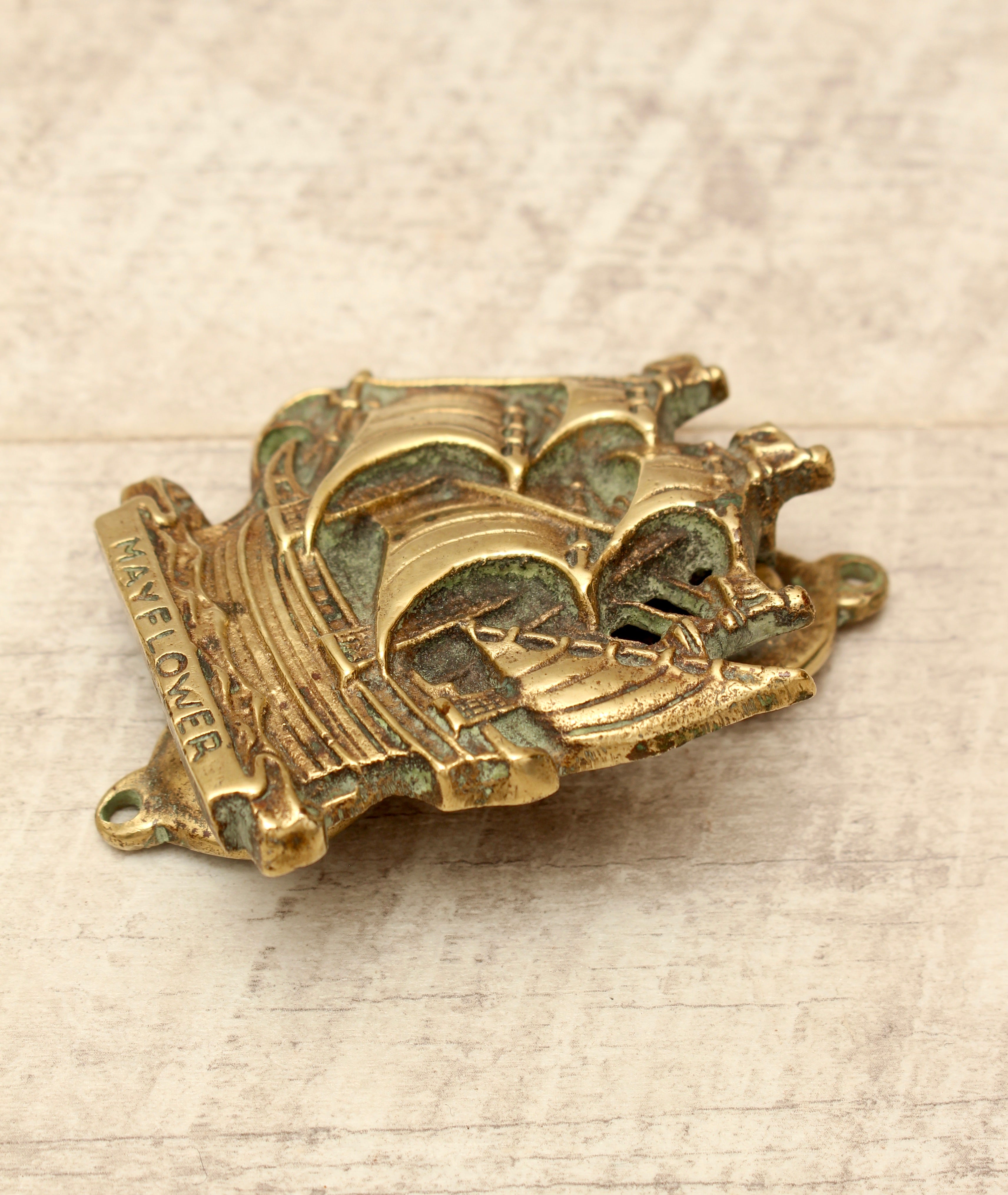 Vintage Cast Brass Mayflower Ship Door Knocker - Antique Style Maritime Hardware