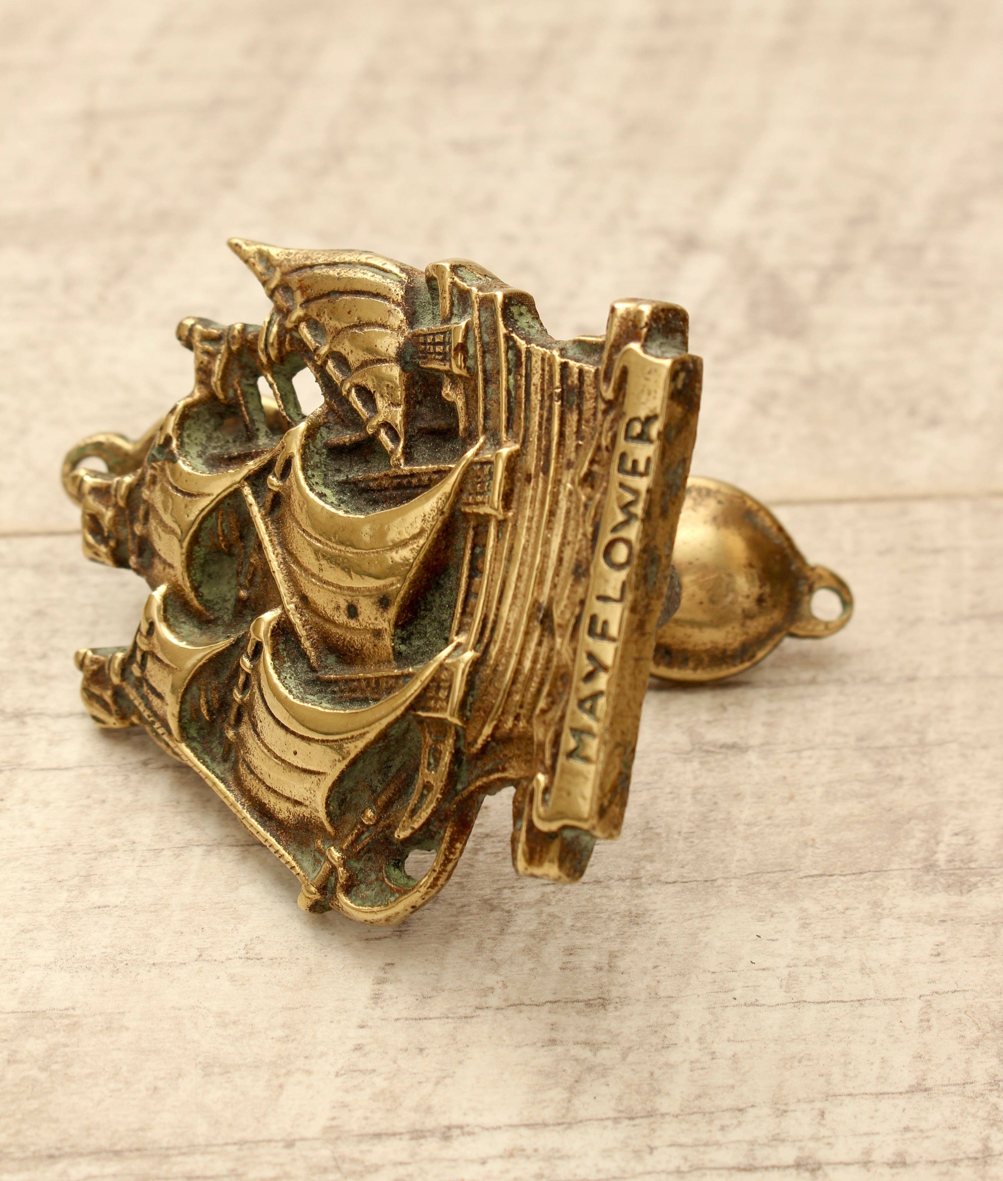 Vintage Cast Brass Mayflower Ship Door Knocker - Antique Style Maritime Hardware