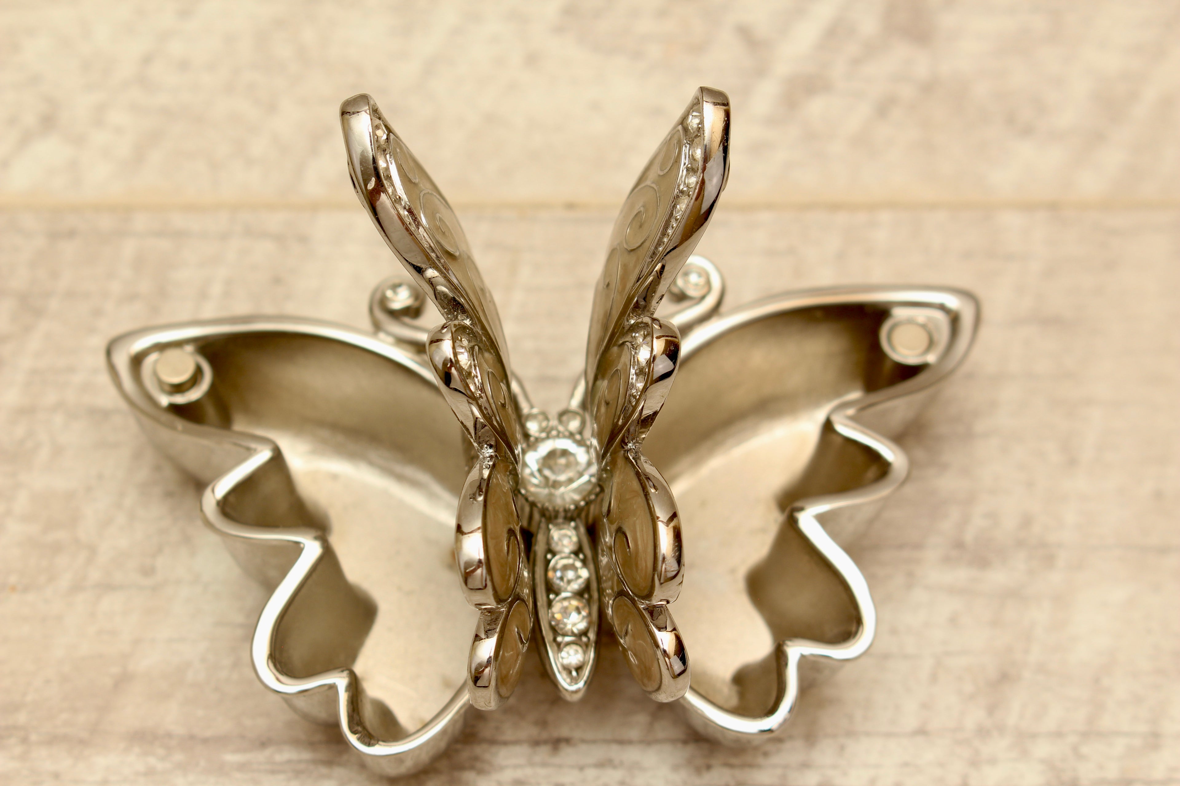 Enamelled Butterfly Trinket Box - Silver Tone Rhinestone Pill Organizer
