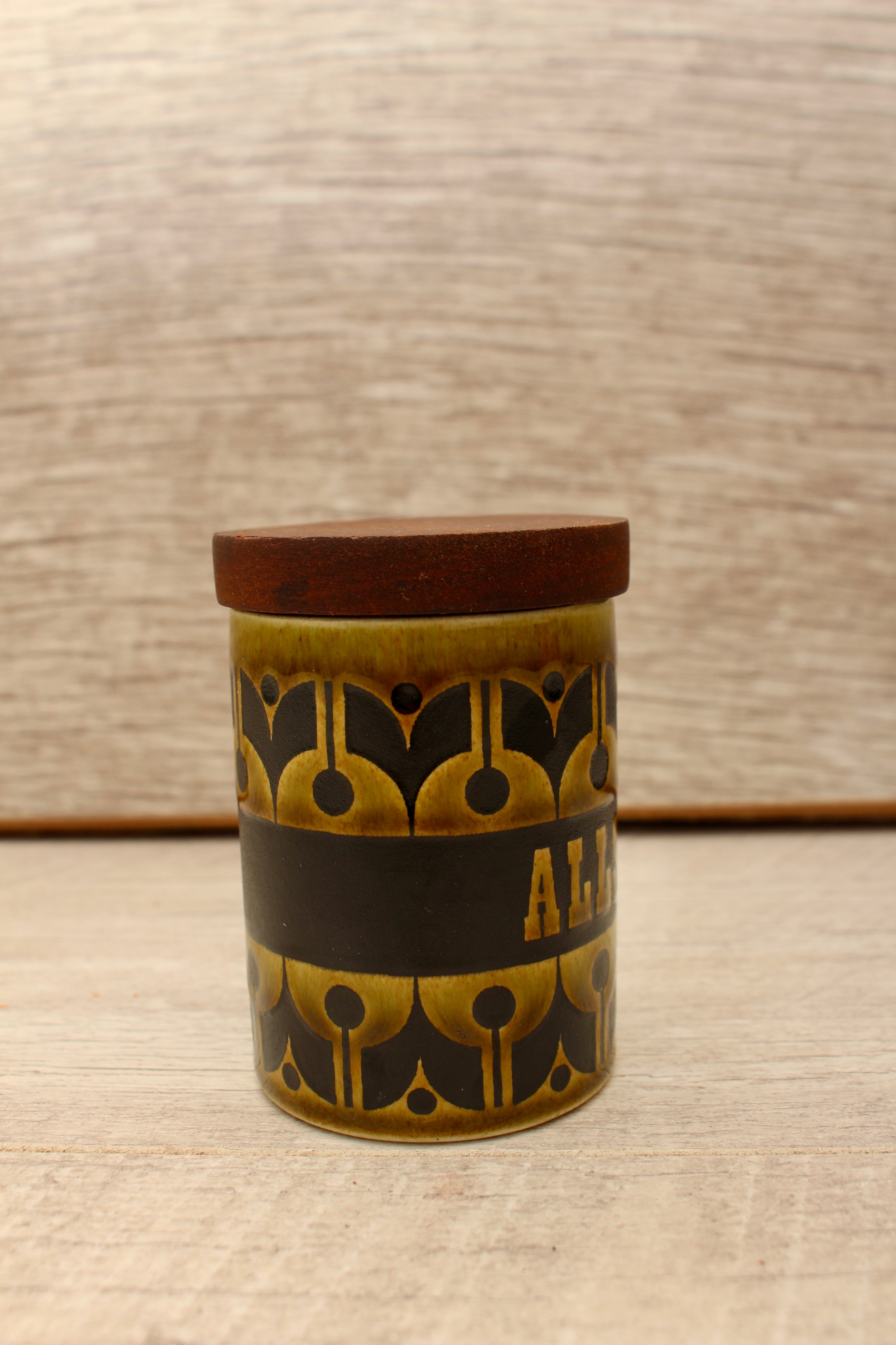 Vintage Hornsea Green Heirloom Spice Jar Allspice Replacement Pot 1970s