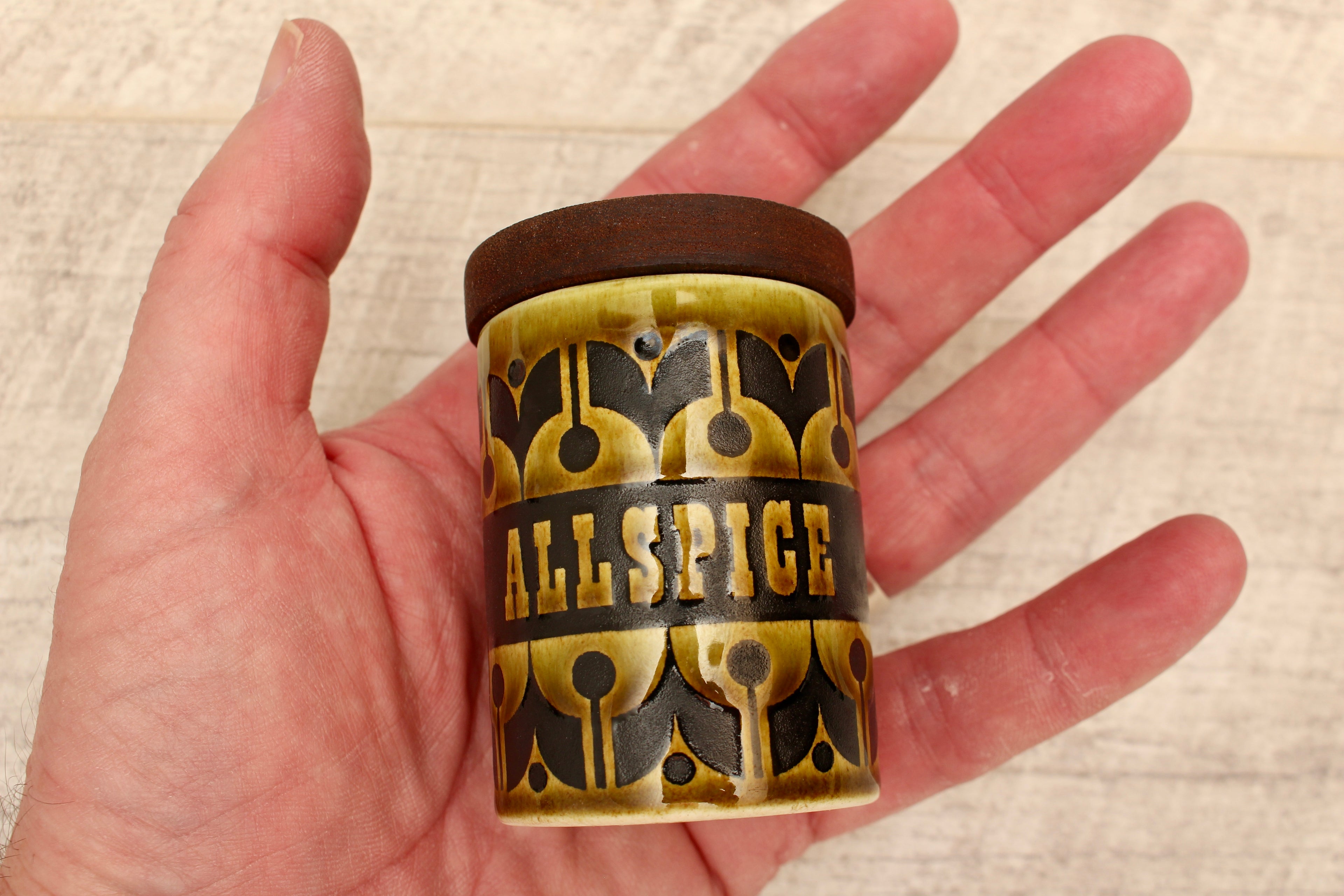 Vintage Hornsea Green Heirloom Spice Jar Allspice Replacement Pot 1970s