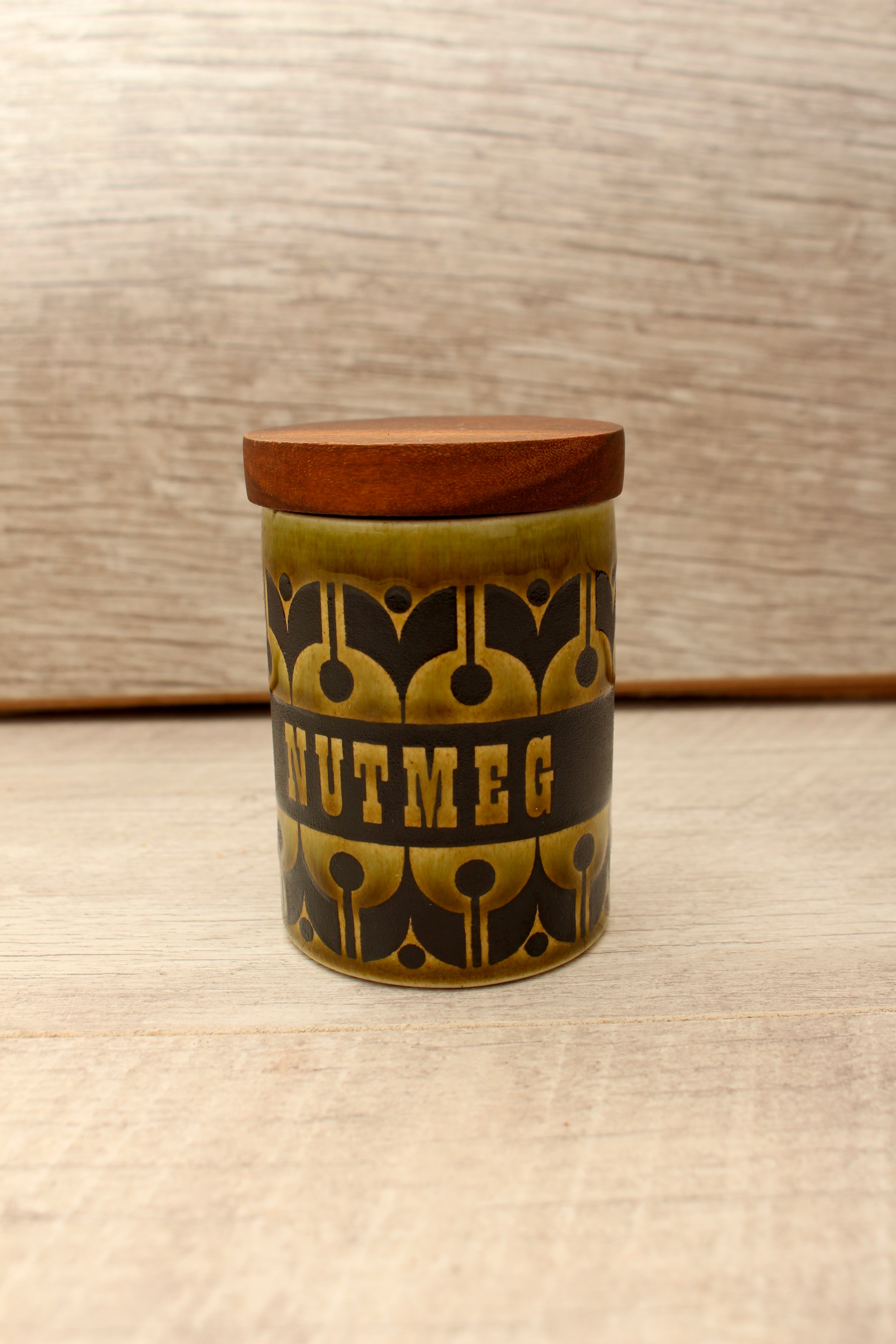 Vintage Hornsea Green Heirloom Spice Jar Nutmeg Replacement Pot 1970s