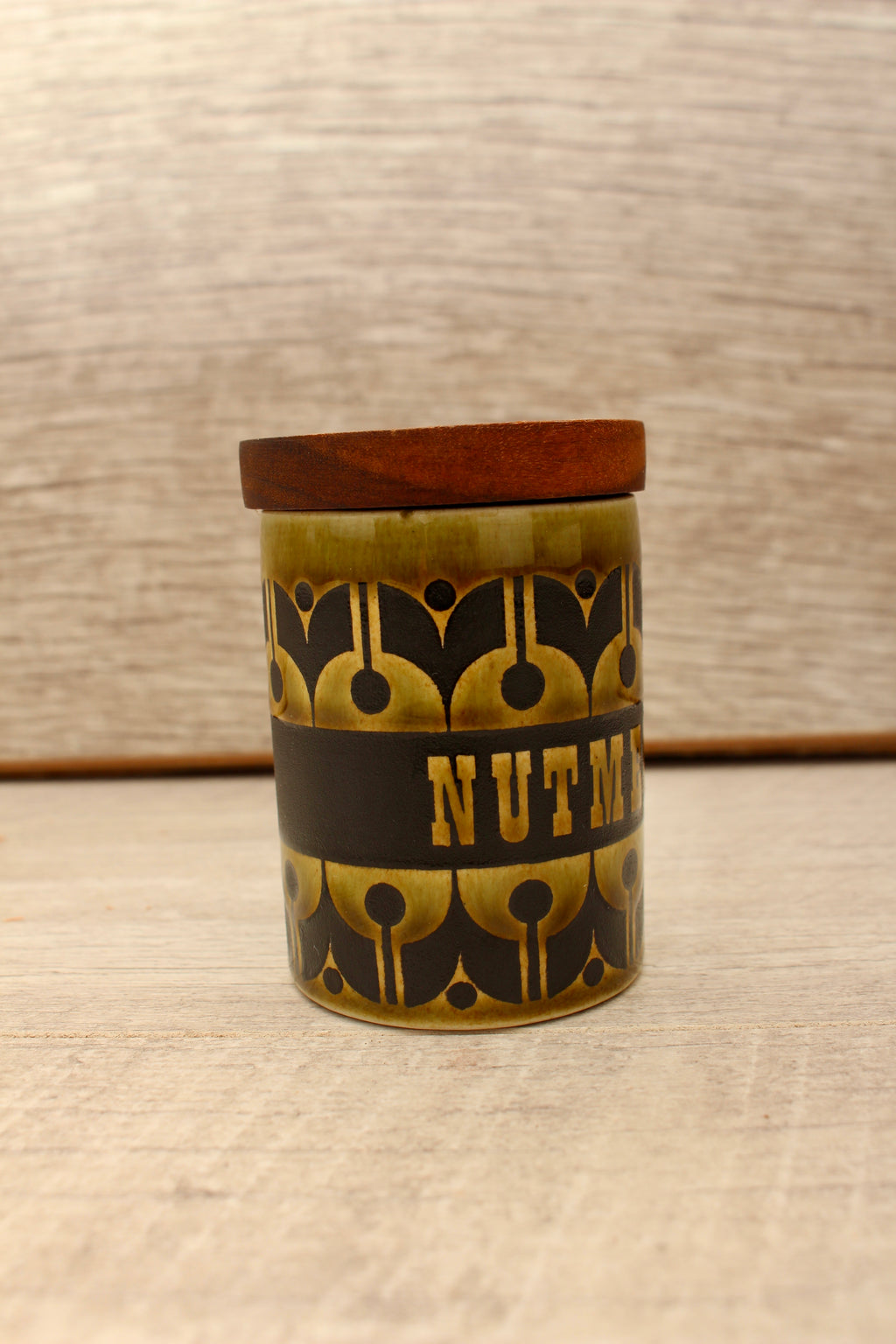Vintage Hornsea Green Heirloom Spice Jar Nutmeg Replacement Pot 1970s