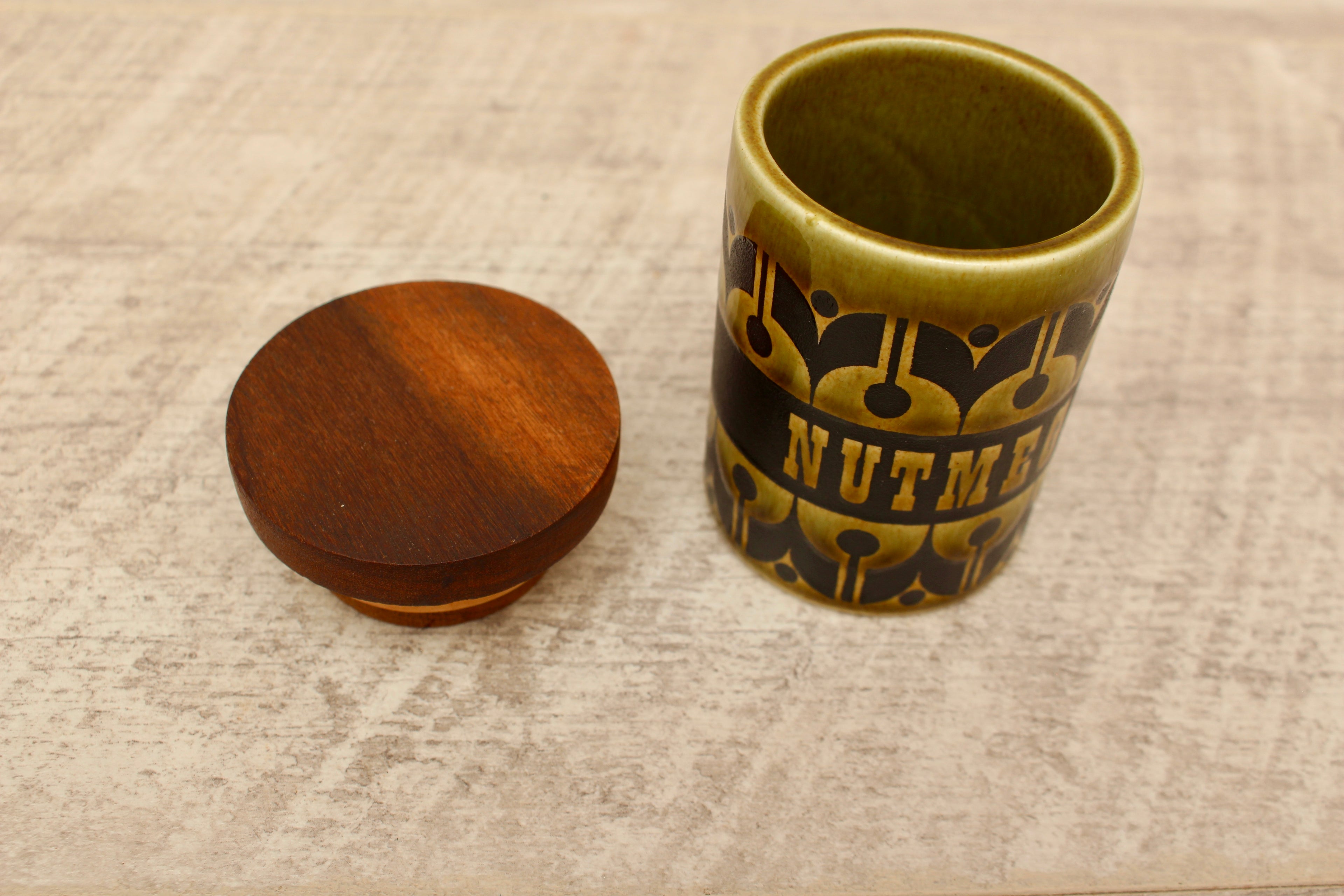 Vintage Hornsea Green Heirloom Spice Jar Nutmeg Replacement Pot 1970s