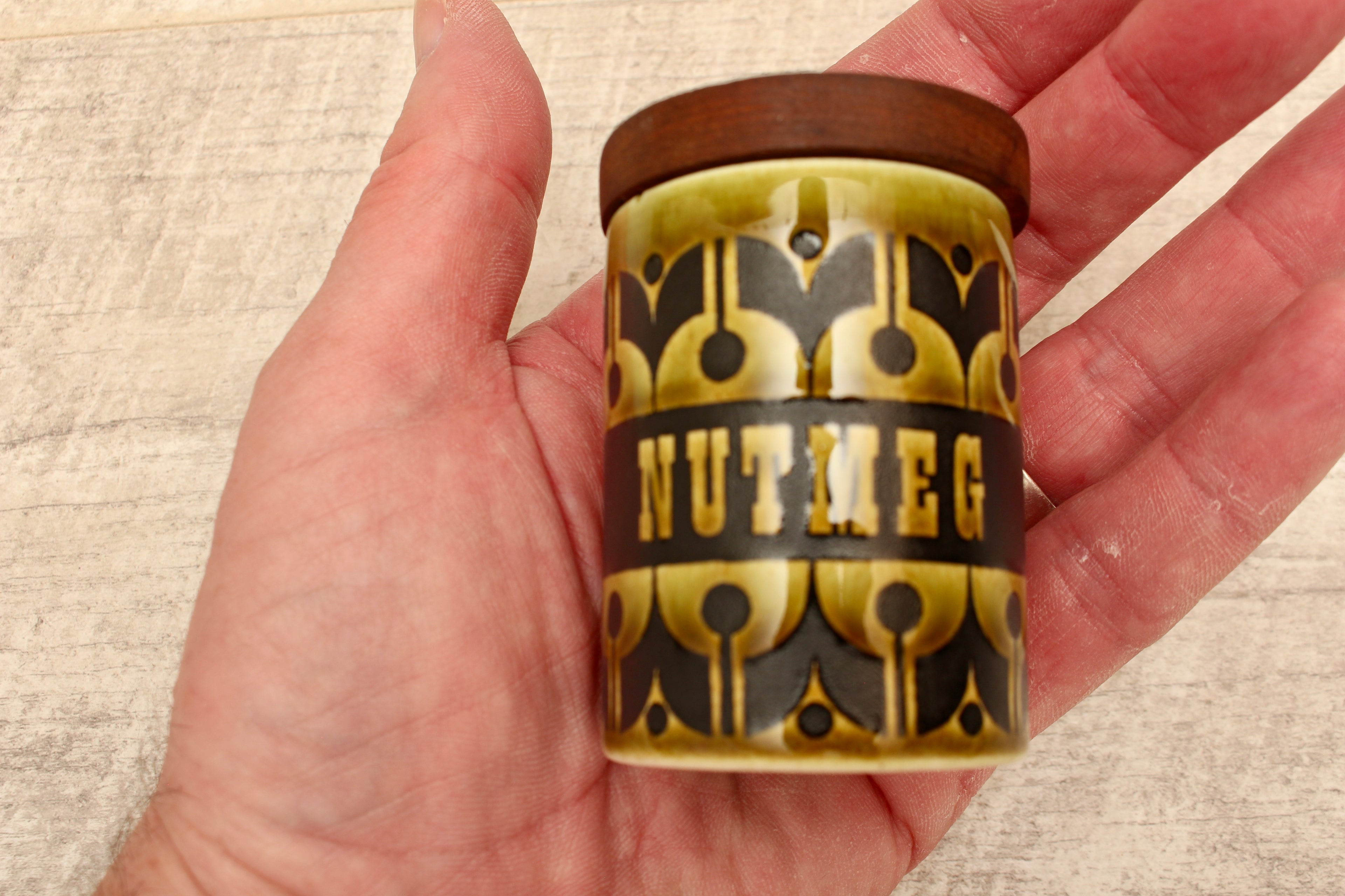 Vintage Hornsea Green Heirloom Spice Jar Nutmeg Replacement Pot 1970s