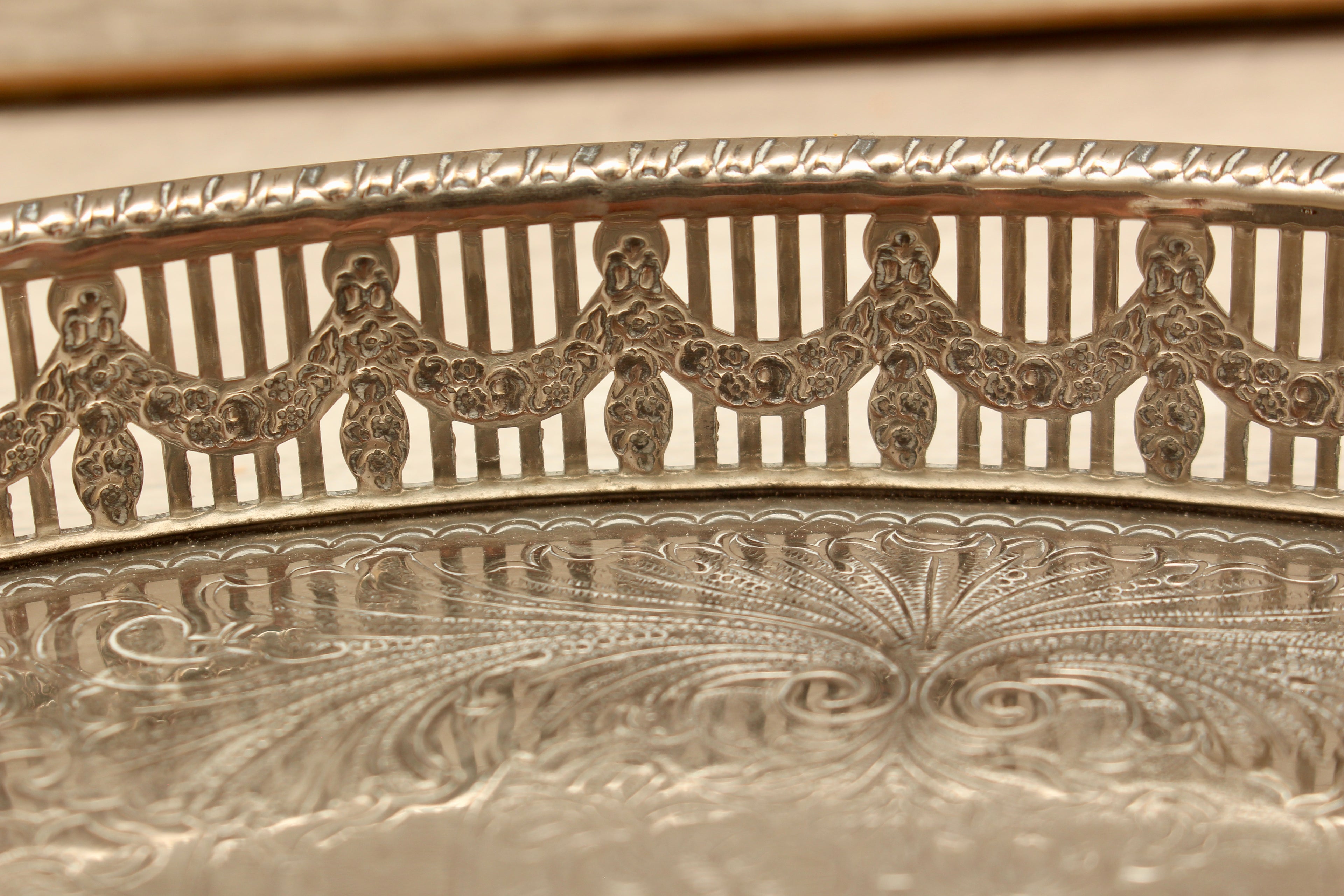 Vintage Haseler Restall Silver Plated on Copper Gallery Tray 12" Sheffield MCM