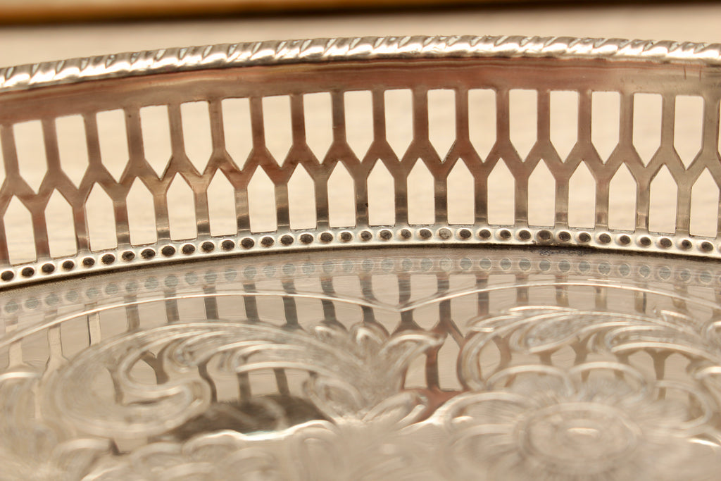 Vintage Viners of Sheffield Alpha Plate Gallery Tray Floral Chased Drinks Salver