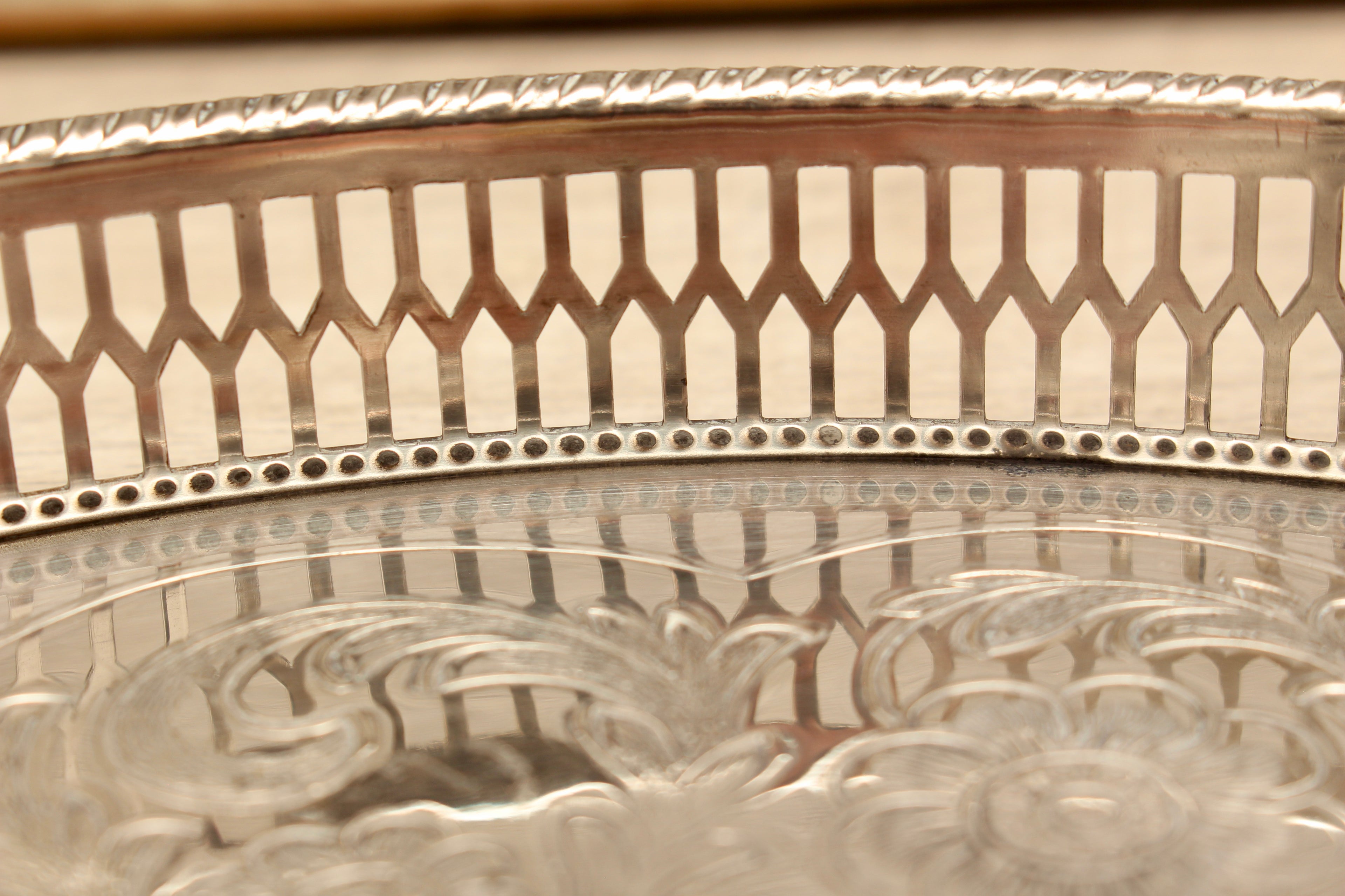 Vintage Viners of Sheffield Alpha Plate Gallery Tray Floral Chased Drinks Salver