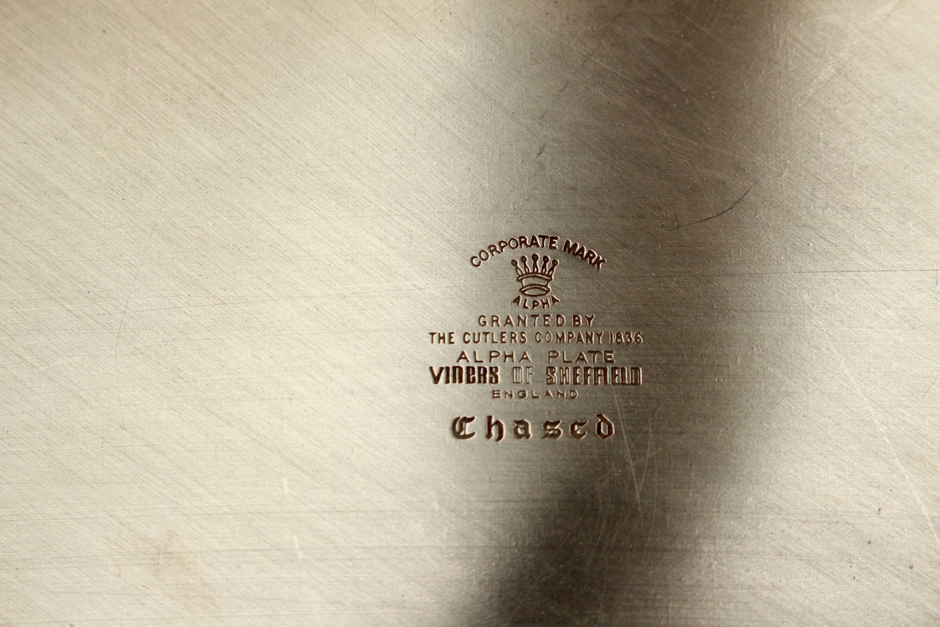 Vintage Viners of Sheffield Alpha Plate Gallery Tray Floral Chased Drinks Salver