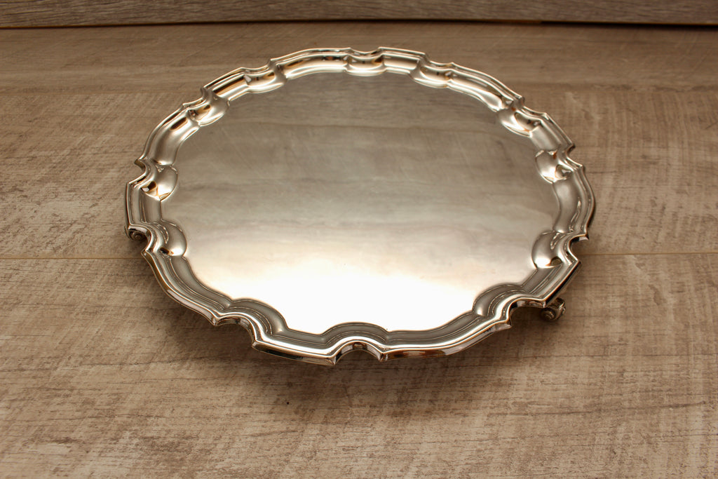 Vintage Chippendale Style Scalloped Silver Plated EPNS Salver Tray 12" Made in England